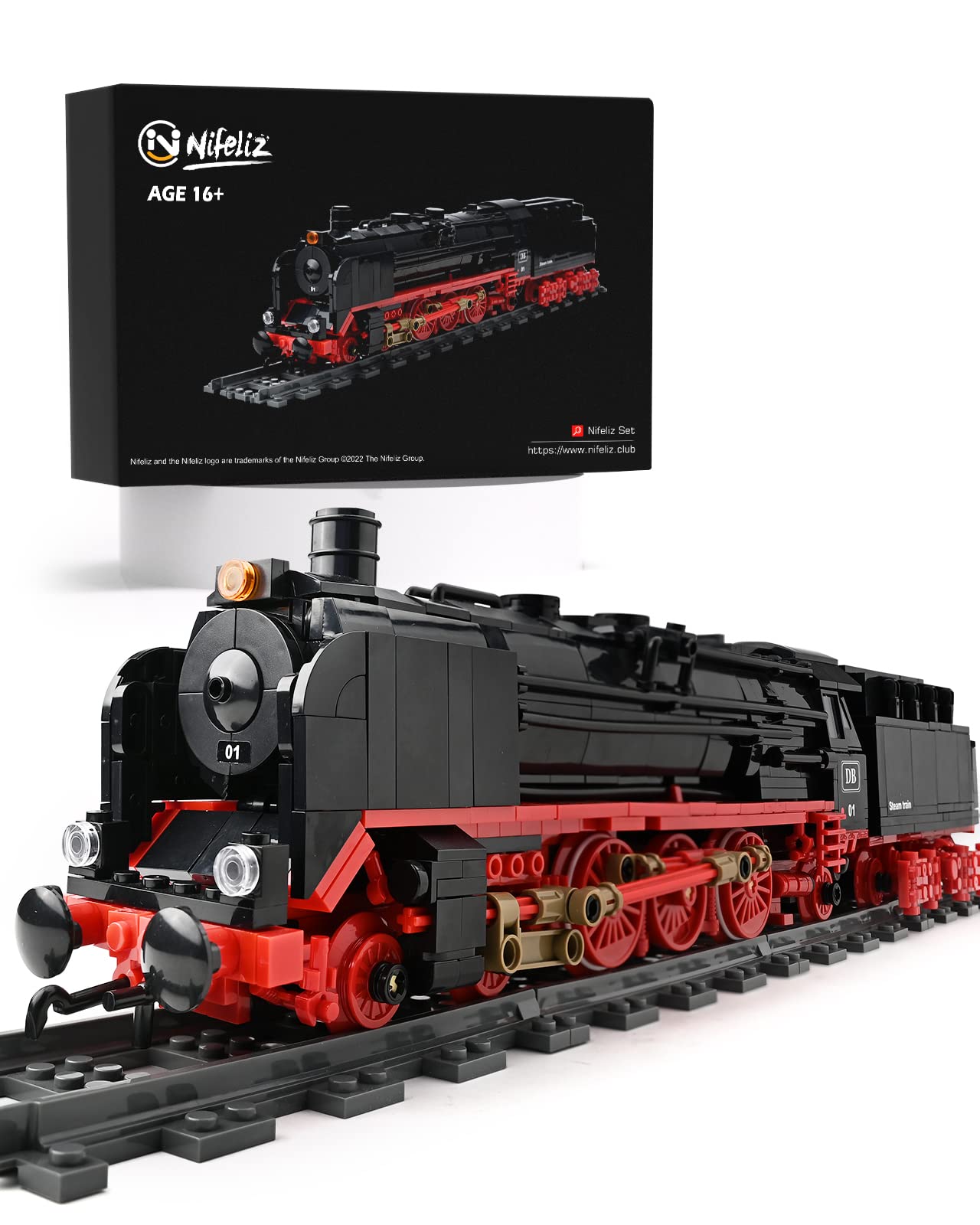 Nifeliz BR01 Retro Steam Locomotive Express Train Model Building Blocks with Tracks, Locomotive Set Train Construction Toy, Gift for Adults and Boys (1173 pieces)