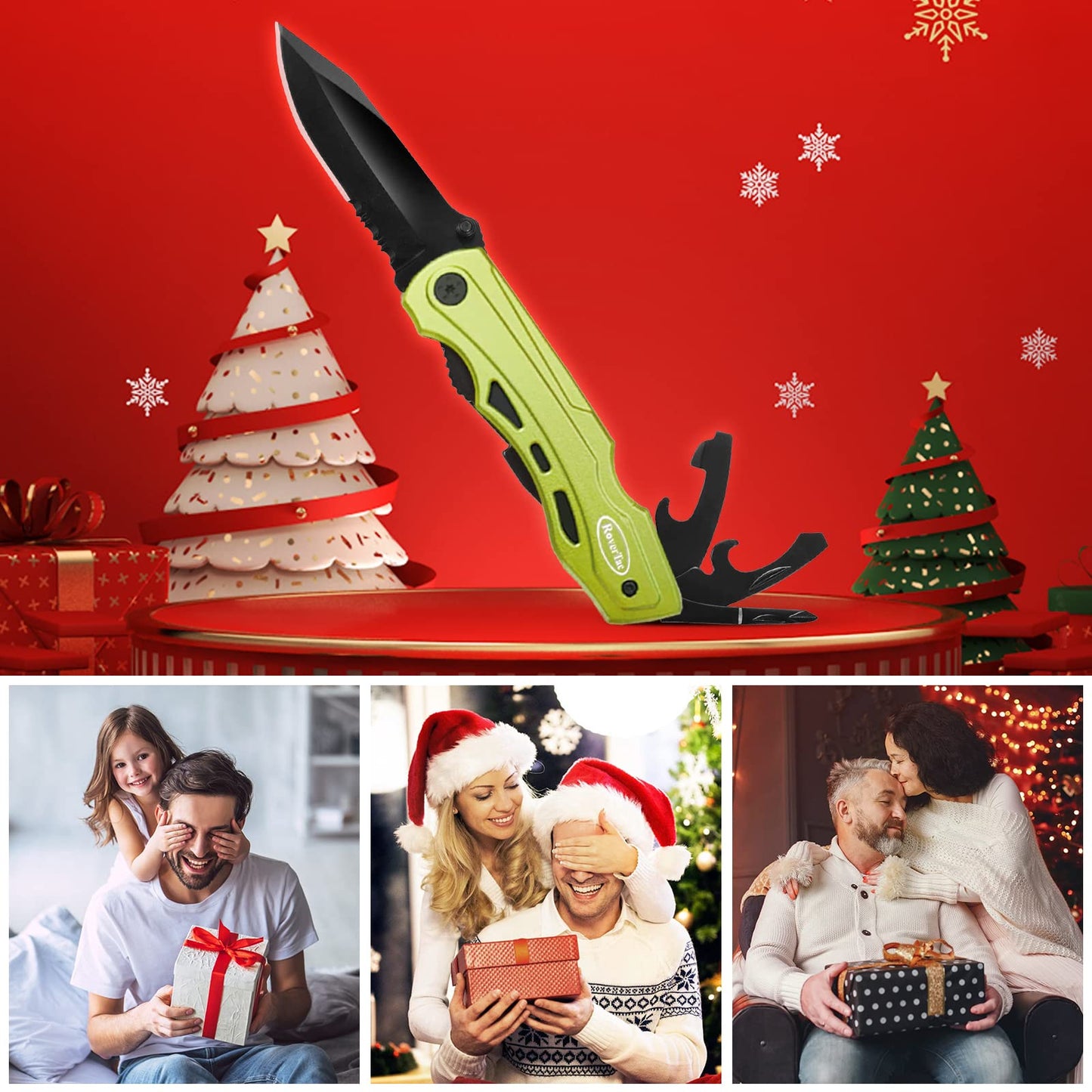 RoverTac Pocket Knife Multitool - Gift for Men and Dad, Christmas Gifts, Folding Knife with Pliers, Bottle Opener, Can Opener, and 9-in-1 Screwdriver, Tactical Survival Knife