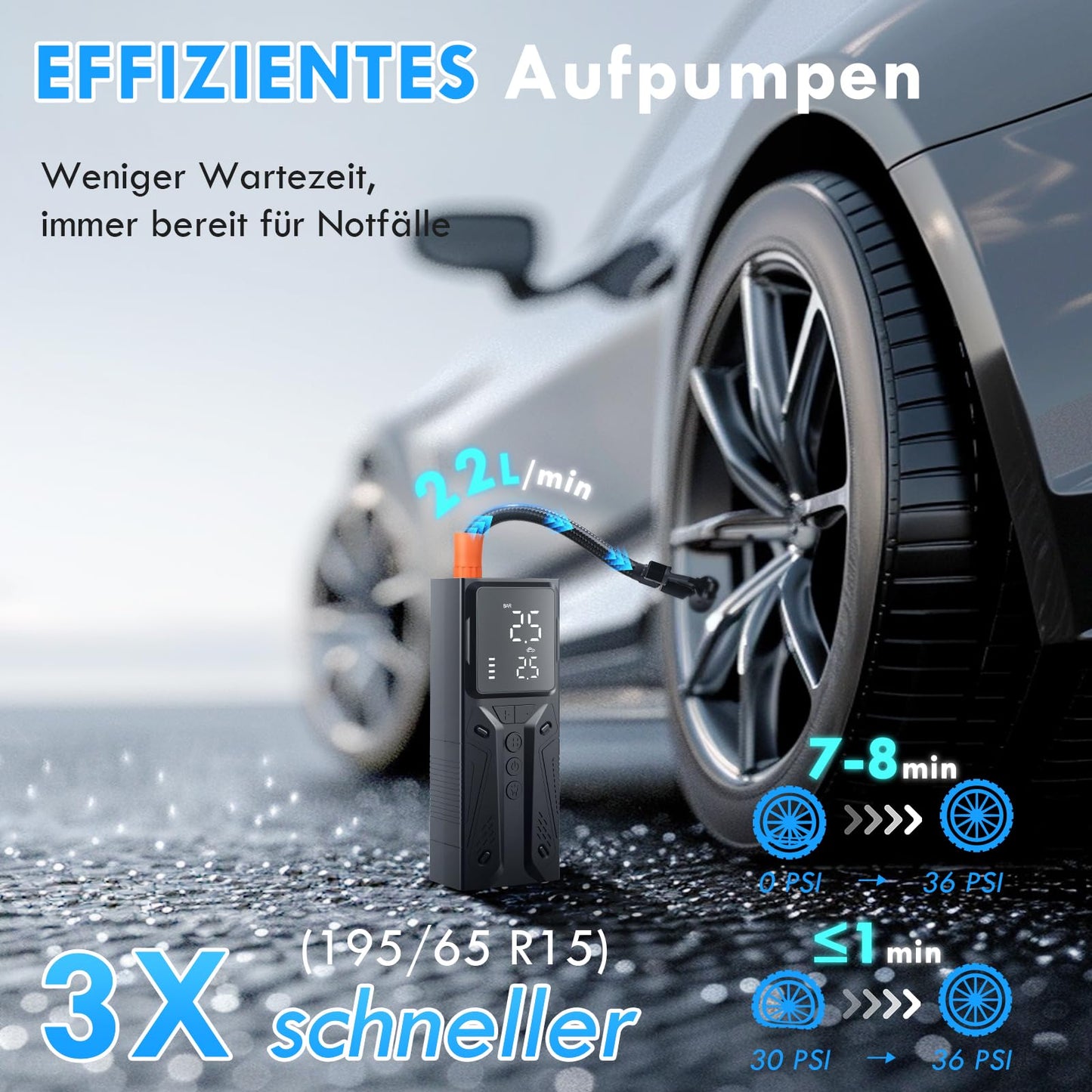 Gerbala 6000mAh Portable Electronic Air Pump - 150PSI Electric Bike Pump with Digital Display and LED Light - Battery Compressor Air Pump for Vehicles, Bikes, Balls, and more
