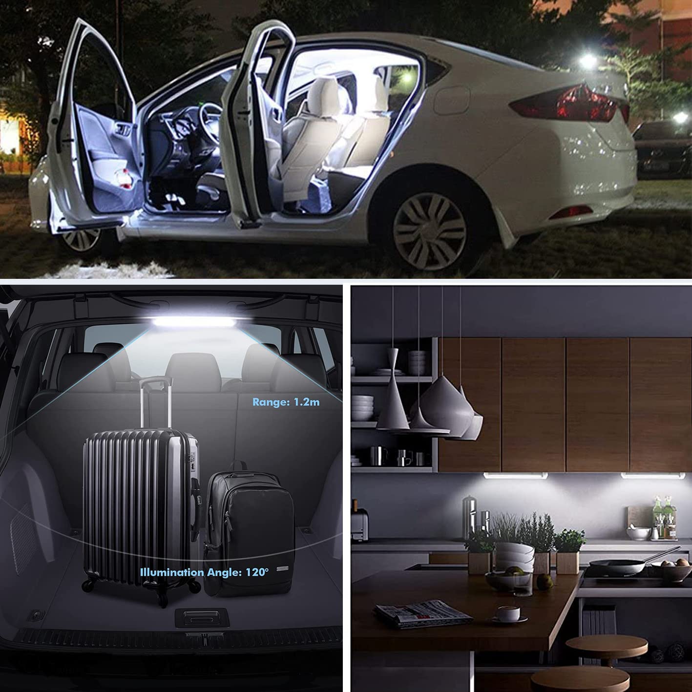 Intckwan (4 Pieces) 120 LED Car Interior Lighting, 12 Volt LED Lamp Camper, 12v LED Strip with Switch and 2 Extension Cables, LED for Car Van Bus Caravan Boat Camper Kitchen Bathroom Bar Truck