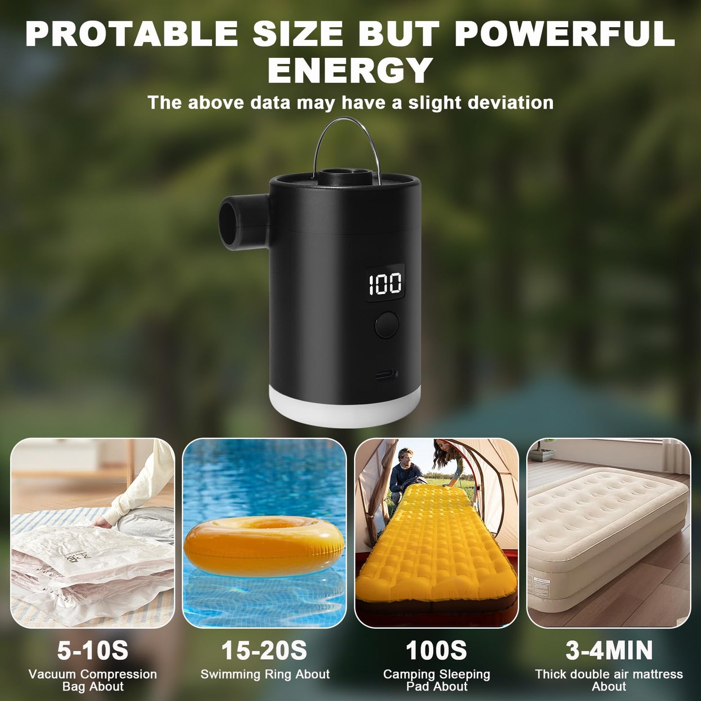 Portable Electric Air Pump: 4000mAh Type-C Rechargeable Battery, Ultra-light and Fast Inflating/Deflating Electric Air Pump with Camping Lantern for Air Mattresses (Black)