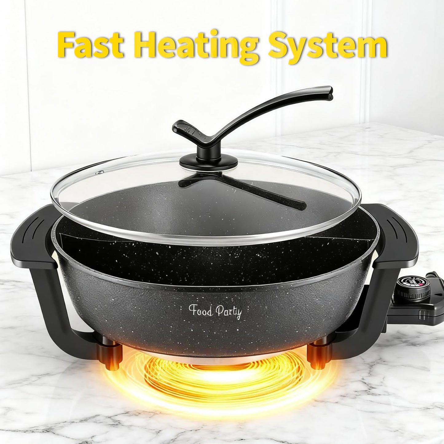 Food Party Electric Hot Pot 6L Electric Cooker 220V 1200W Double-Sided Electric Wok with Lid Chinese Hot Pot Fondue
