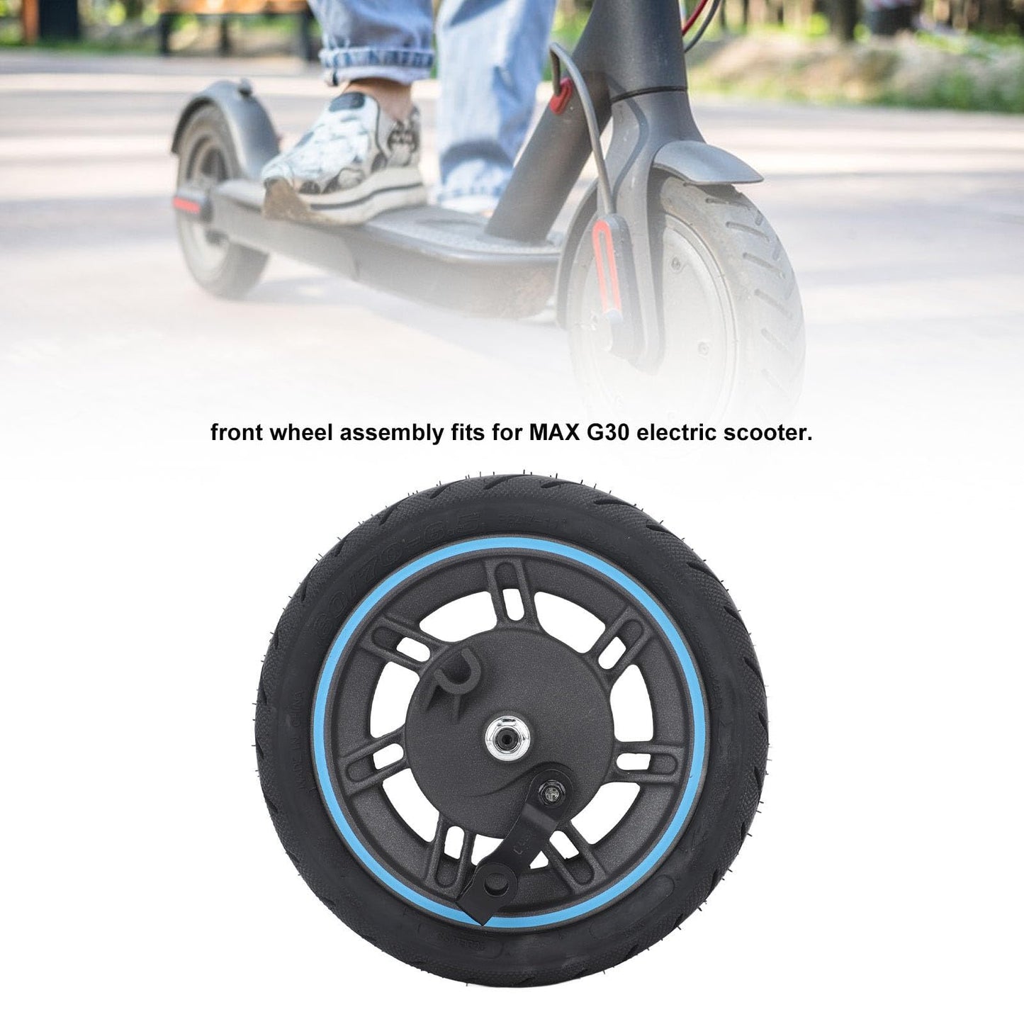 BuyWeek Electric Scooter Front Wheel for MAX G30D, Explosion-proof Front Wheel Tire Non-slip Electric Scooter Front Wheel Vacuum Tire Replacement.