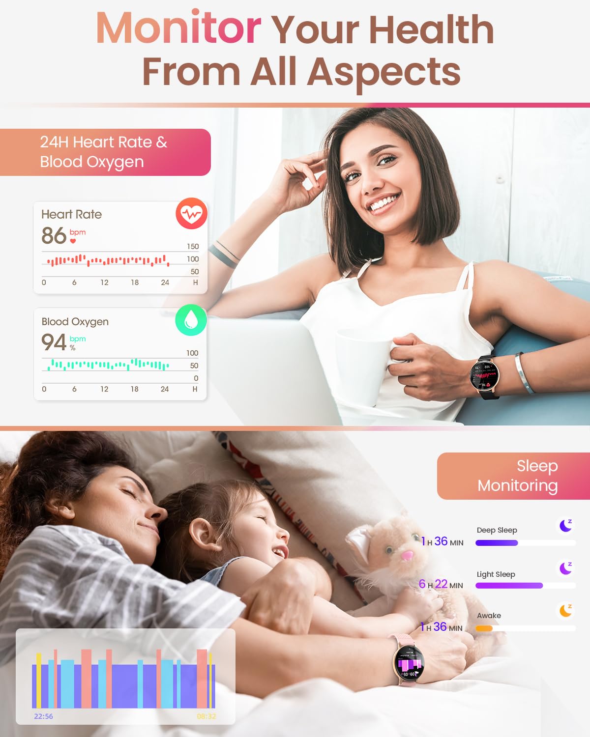 HASAKEI smartwatch for women, 1.39" HD touchscreen round ladies watch with phone function/menstrual cycle, 24H heart rate/SpO2/sleep monitor, waterproof IP68 pedometer Android iOS rose gold black.