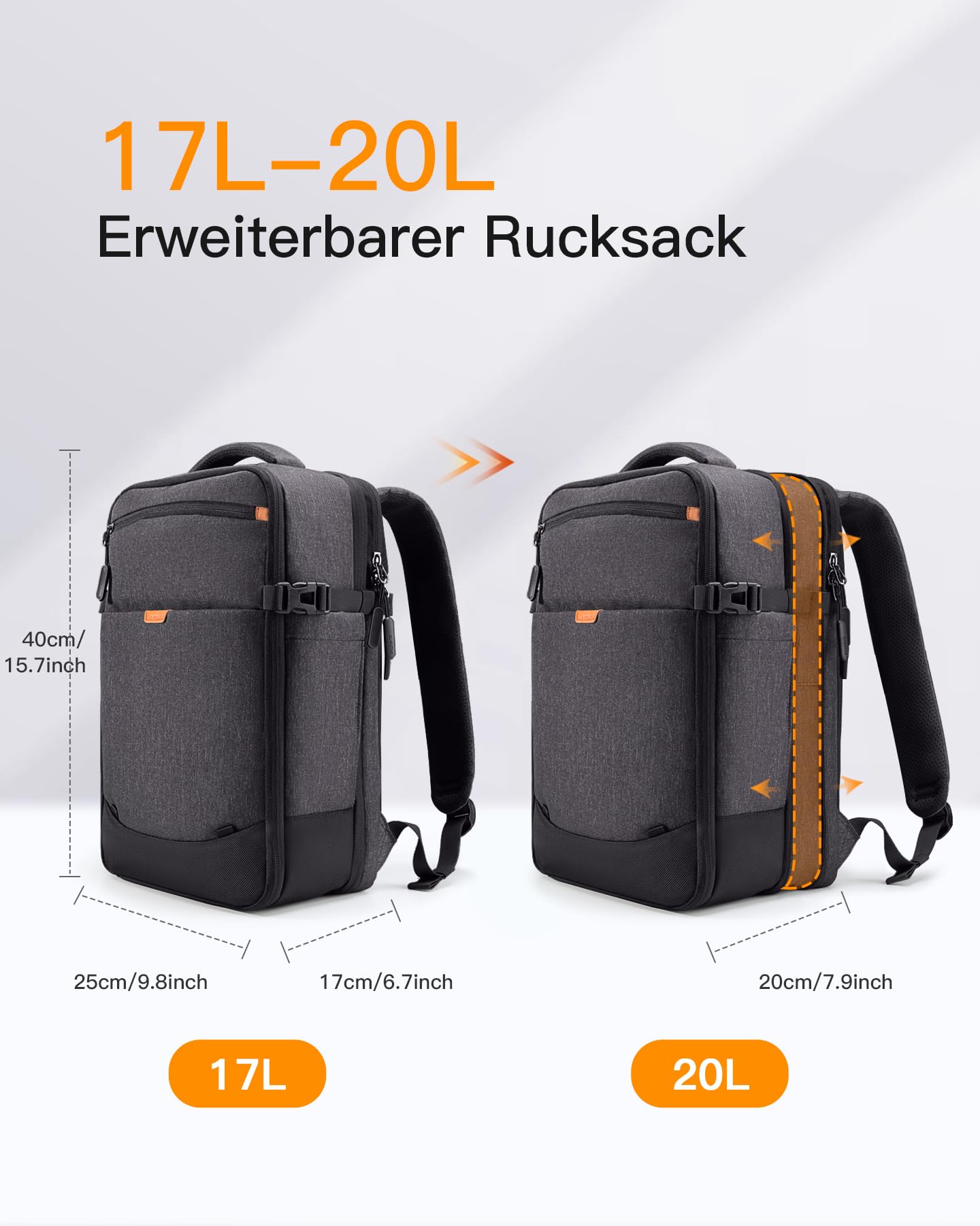 Inateck 17-20L Ryanair carry-on backpack 40x20x25 for women and men, laptop backpack compatible with 14-inch MacBook Pro.