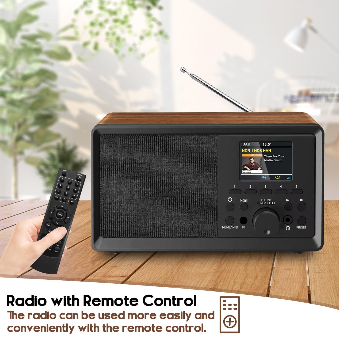 Wholede DAB Plus Radio with Bluetooth, DAB Radios with remote control DAB+/FM Radio Retro Wood Digital Radio Kitchen Radio Alarm Clock with dual alarm and USB/Aux port