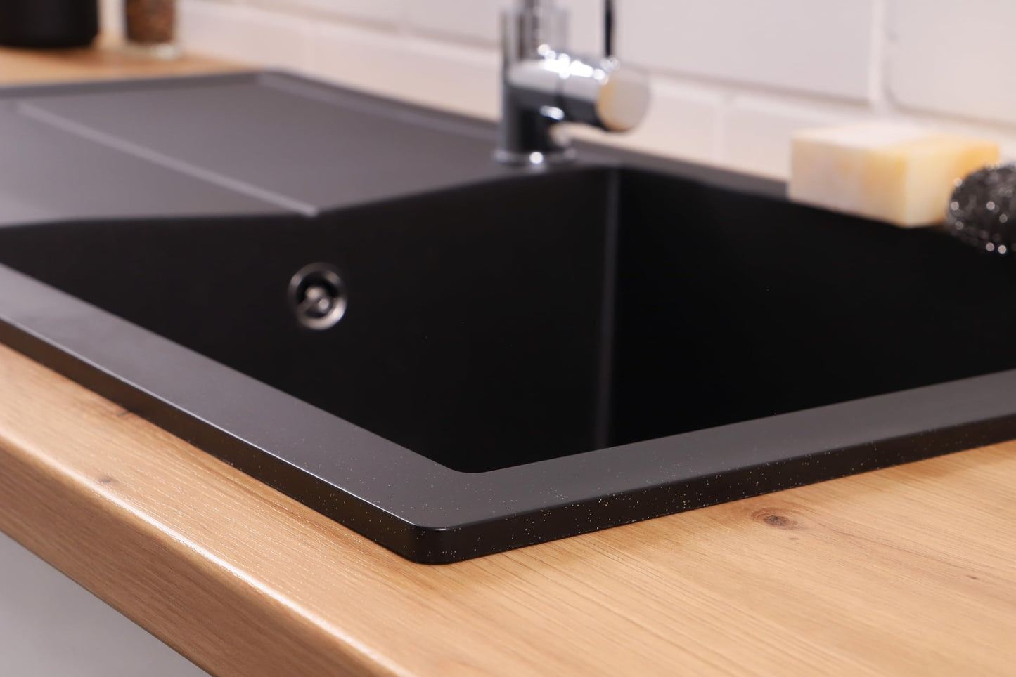 Respekta Cleveland Mineral Sink in Black/1 Bowl Inset Sink 100 x 50 cm/Sink suitable for base cabinets from 60 cm wide.