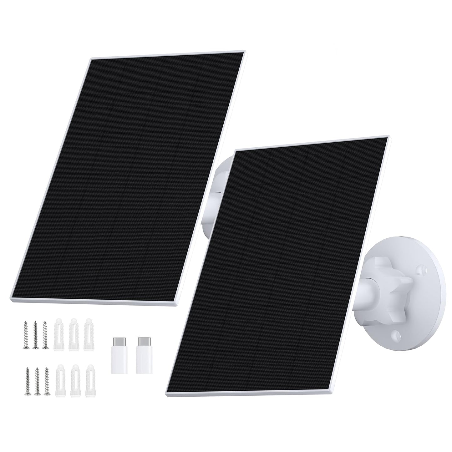 Solar panel for surveillance camera, monocrystalline solar modules for DC 5V battery camera outdoor, doorbell and outdoor lighting with USB and USB-C connection, IP65 3m cable, 360° bracket (2 pack)