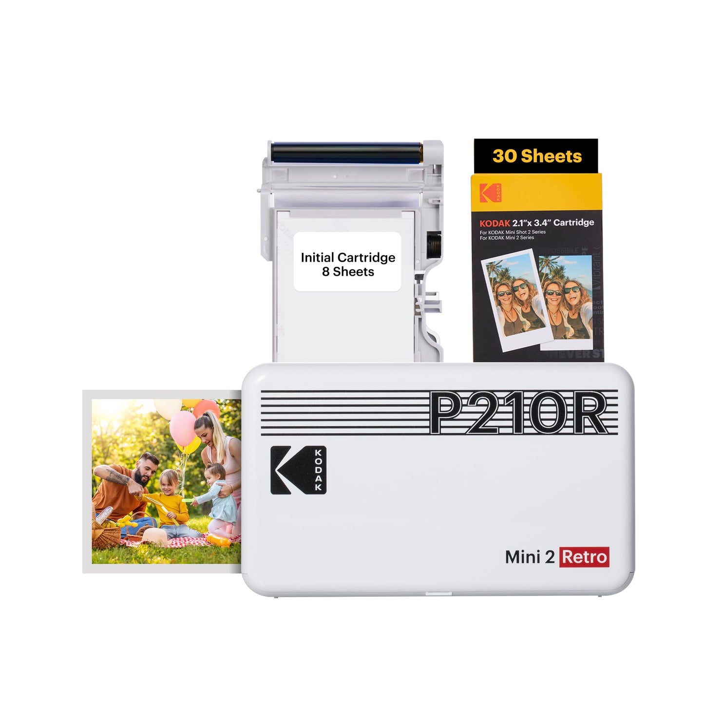 Kodak Mini 2 Retro Mobile Photo Printer for Smartphone, Mini Printer with Bluetooth, 5.3x8.6 cm, 38 Sheet Bundle, White