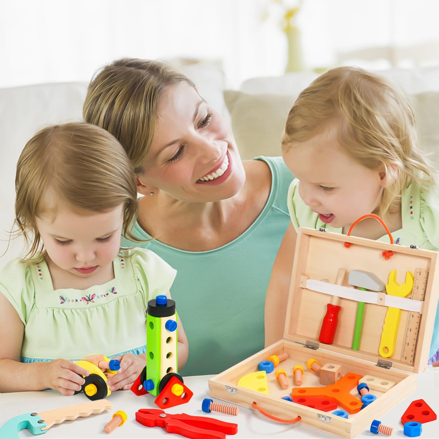 Rtomry Toys for Ages 3+ Tool Set for Kids Montessori Toys for Ages 3+ Boys Girls Wooden Role Play Toolbox Gifts for Kids