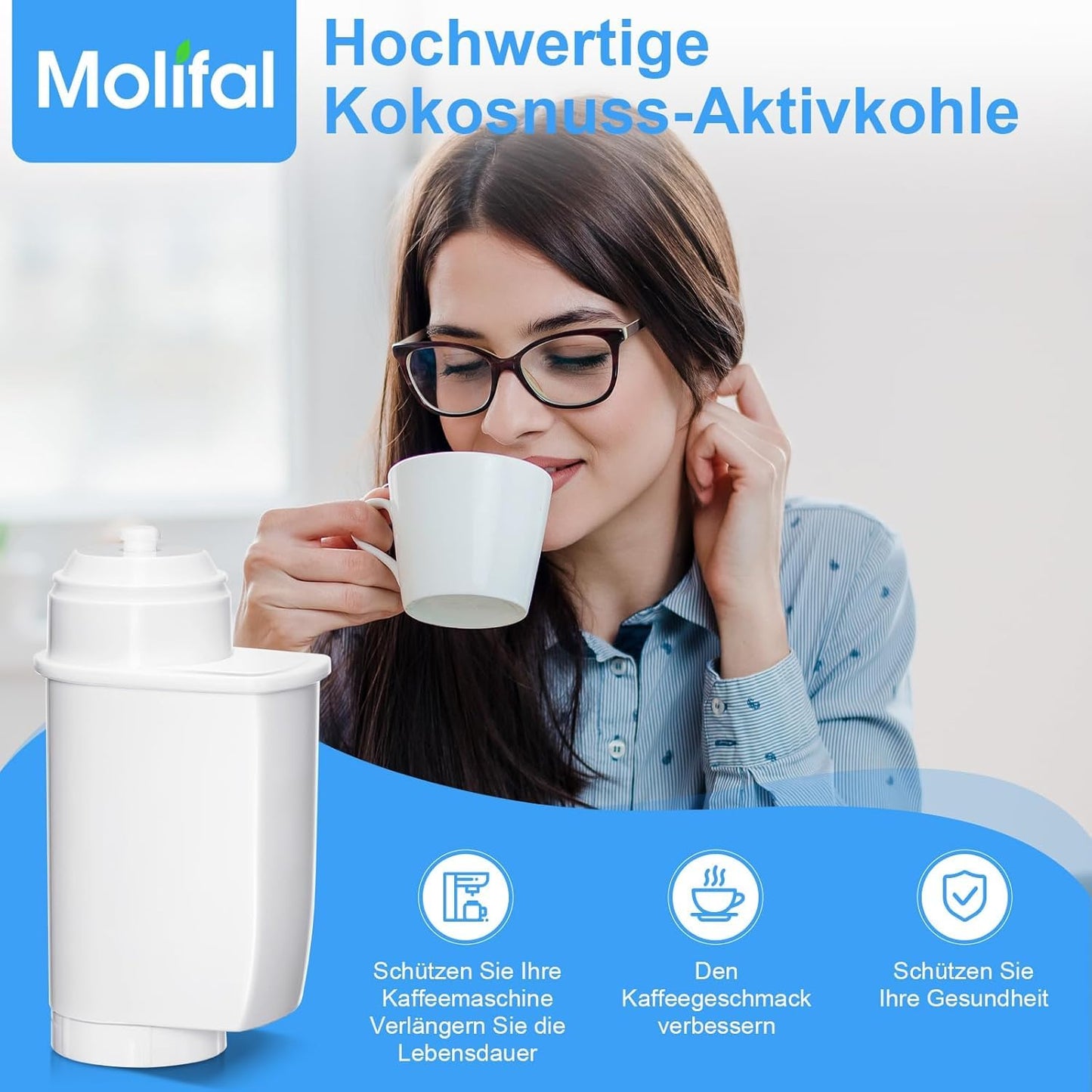 Molifal replacement water filter for Siemens EQ Series, EQ5, EQ6, EQ9, S700, EQ500, S900, S500, TZ70003, TCZ7003, replacement filter for Bosch TCZ7003, TCZ7033, 467873, Brita Intenza, Bosch 12008246 (3)
