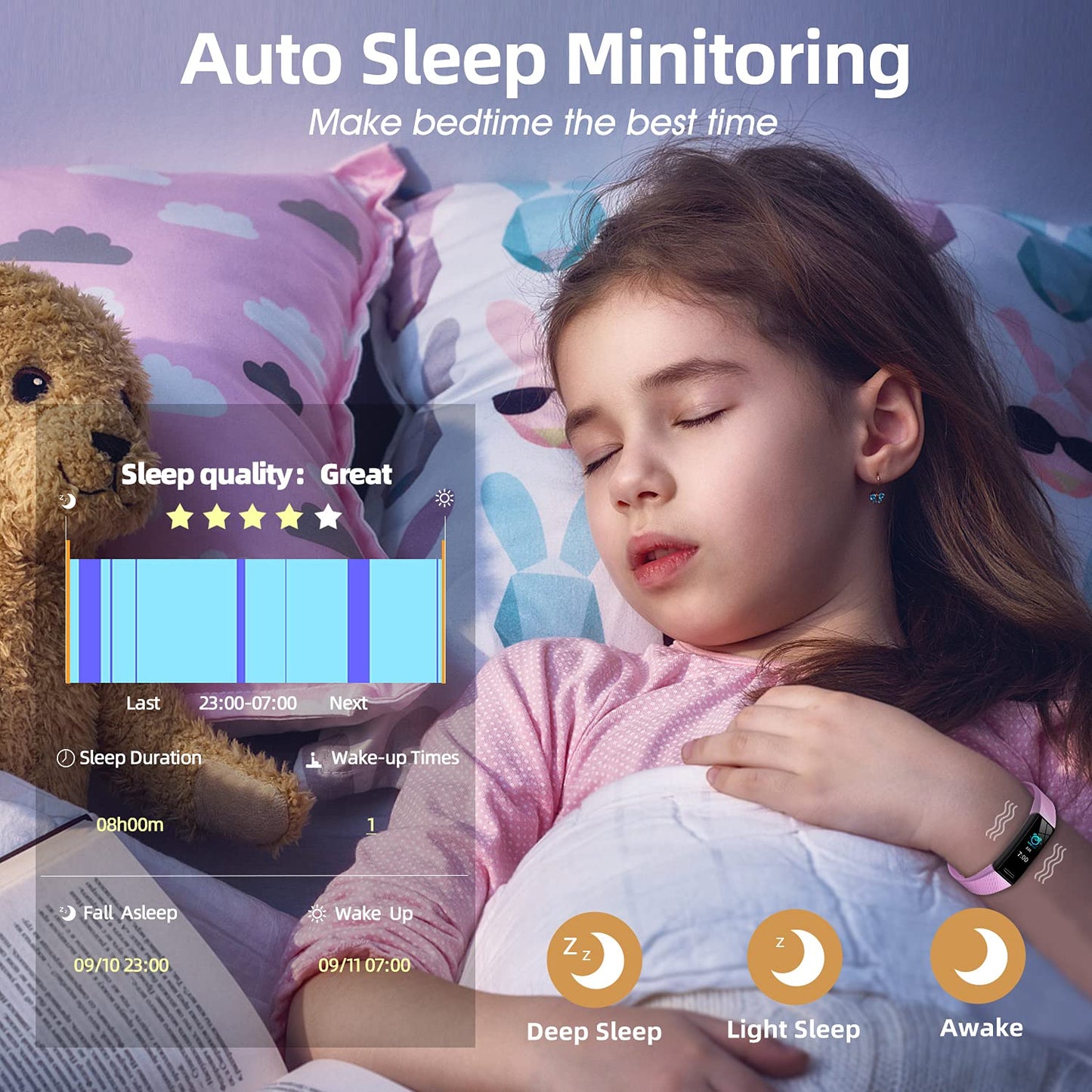 Kids' fitness tracker watch, IP68 waterproof activity tracker, heart rate sleep monitor, 11 sports modes calorie counter, pedometer with alarm, great gift for boys, girls, teenagers