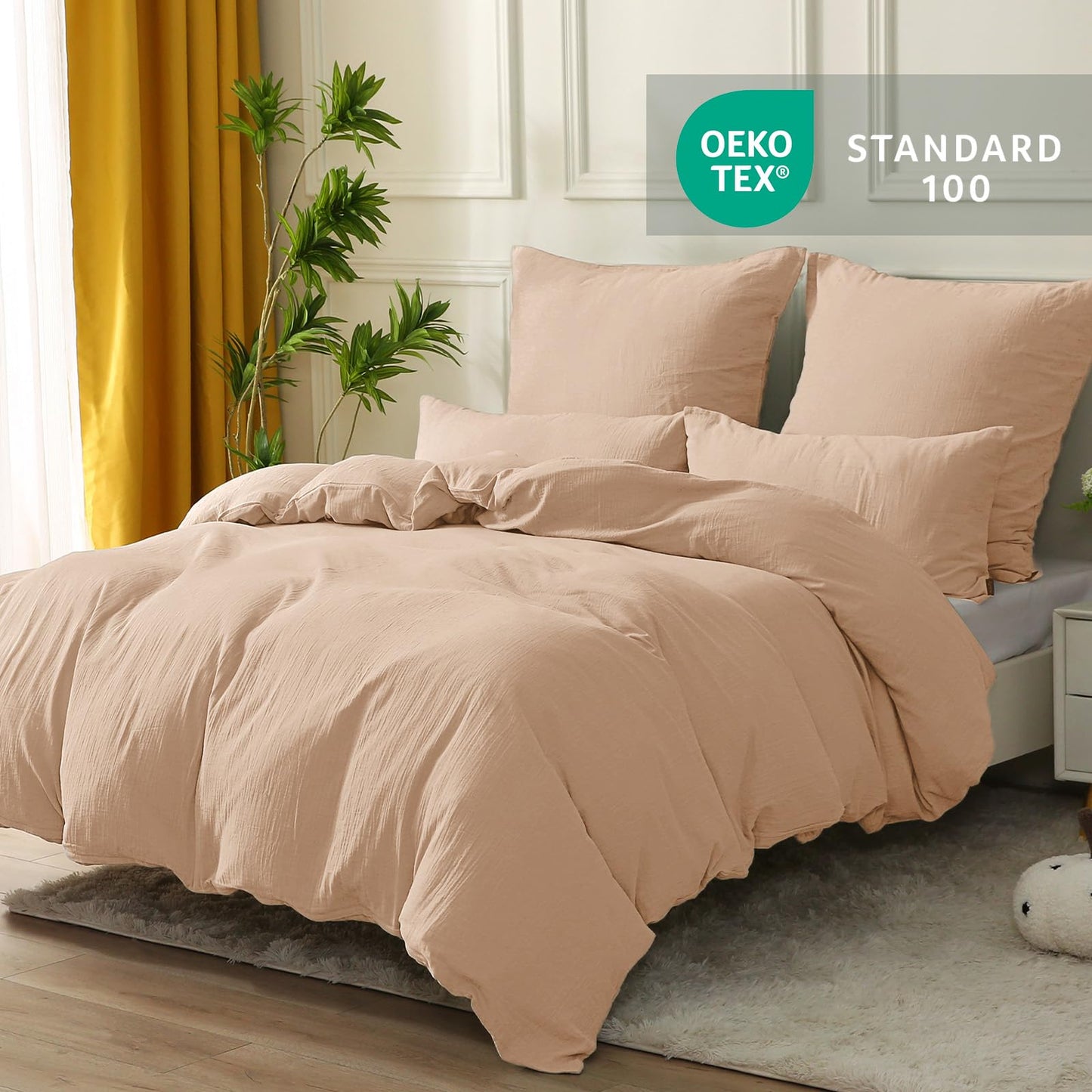 SOULFUL Double Muslin Bedding 135x200 Cotton, Bedding Sets 1 Set Duvet Cover with 1 Pillowcase 80x80 cm, ÖKO-TEX Bedding Apricot Brown with Zipper