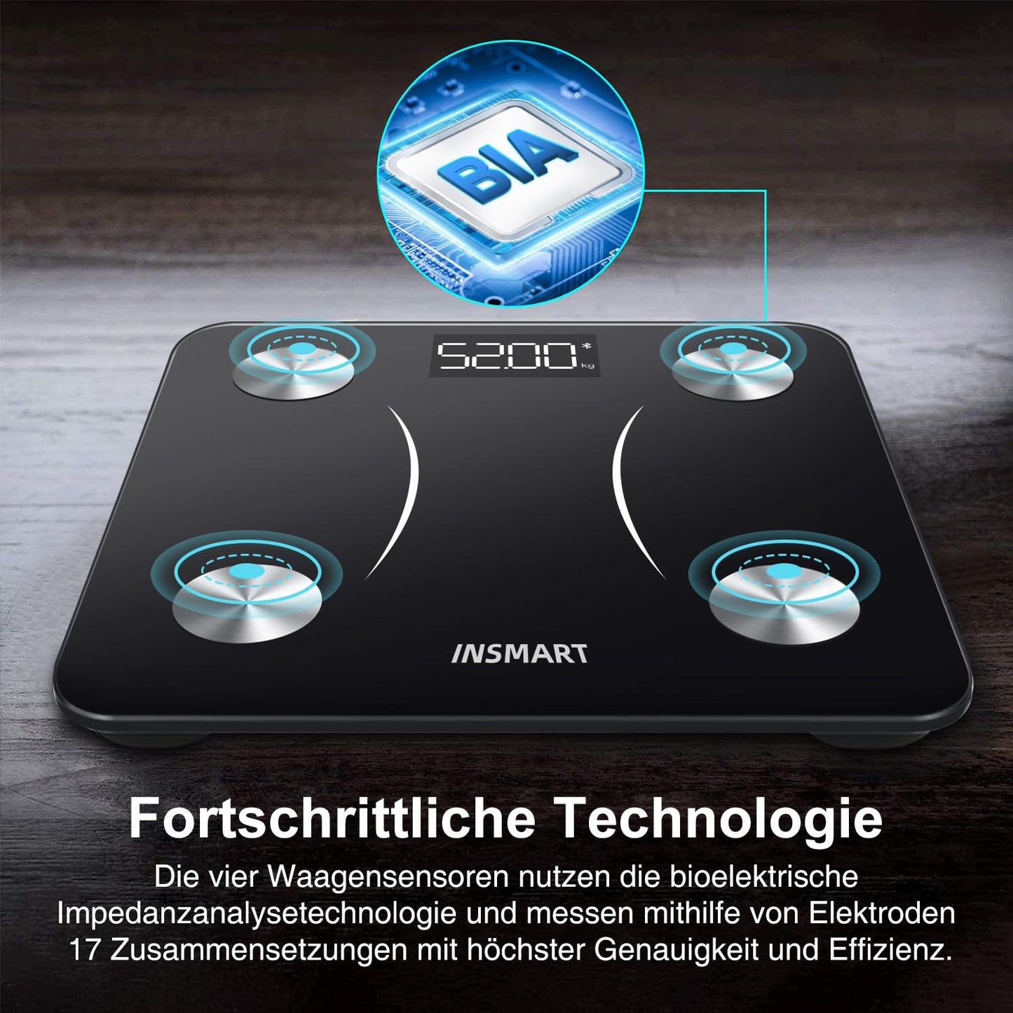 INSMART Digital Body Weight Scale, Bluetooth Body Fat Scale for BMI, Weight, Body Fat, Heart Rate, Muscle Mass, Water, Protein, Skeletal Muscle, Bone Weight, BMR, etc.