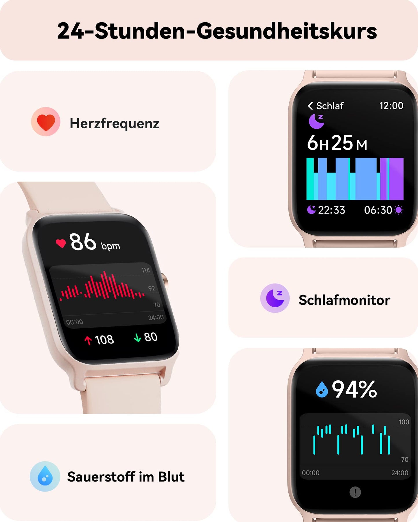 Women's smartwatch with phone function, 1.8" fitness watch for women with Alexa integrated heart rate/sleep/SpO2 monitor, pedometer watch for women with IP68 waterproof rating, 100+ sports modes, compatible with Android & IOS.