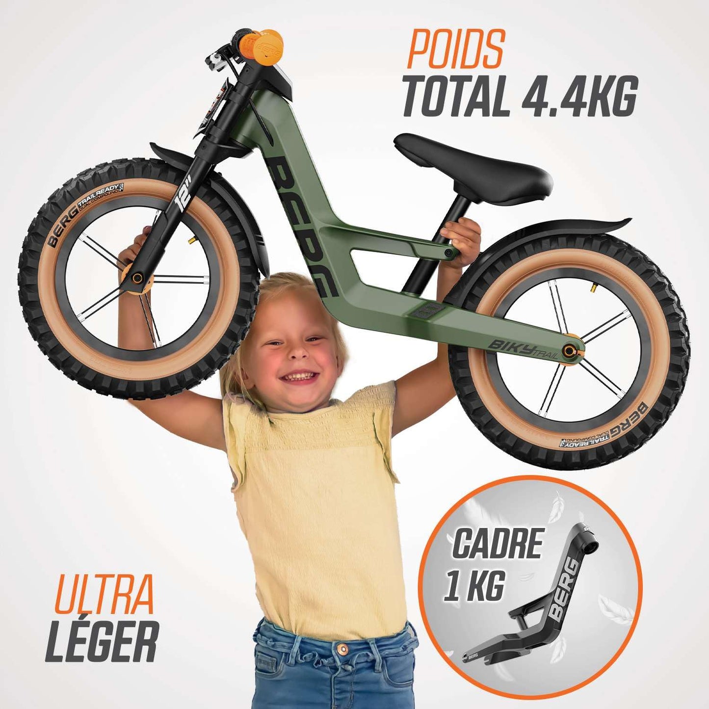 Mountain Biky Trail balance bike with hand brake for ages 2 and up, air tires, magnesium frame, 12 inch, kids bike for boys and girls, adjustable saddle height.