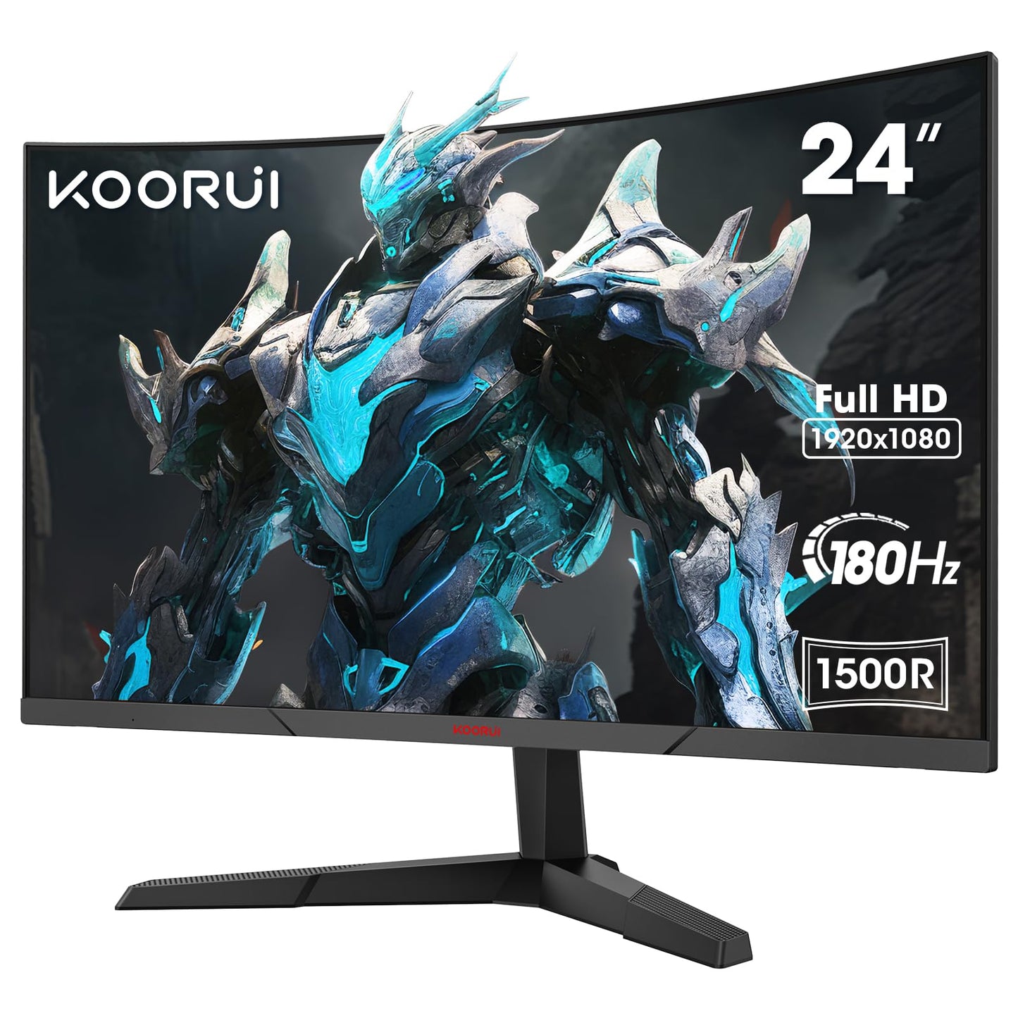 KOORUI 24-inch Curved Gaming Monitor, 1ms 180Hz FHD PC Screen 1500R, Adaptive Sync VESA 100x100mm HDMI 2.0/DP 1.2, Black 24E6CA