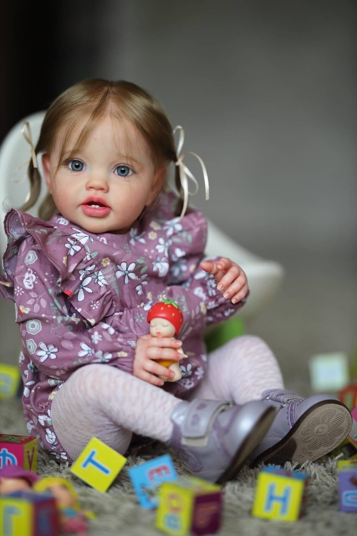 Anano Reborn baby doll girl like a real baby 24 inches 60cm lifelike toddler doll soft body realistic reborn silicone baby dolls blue eyes with blonde hair.