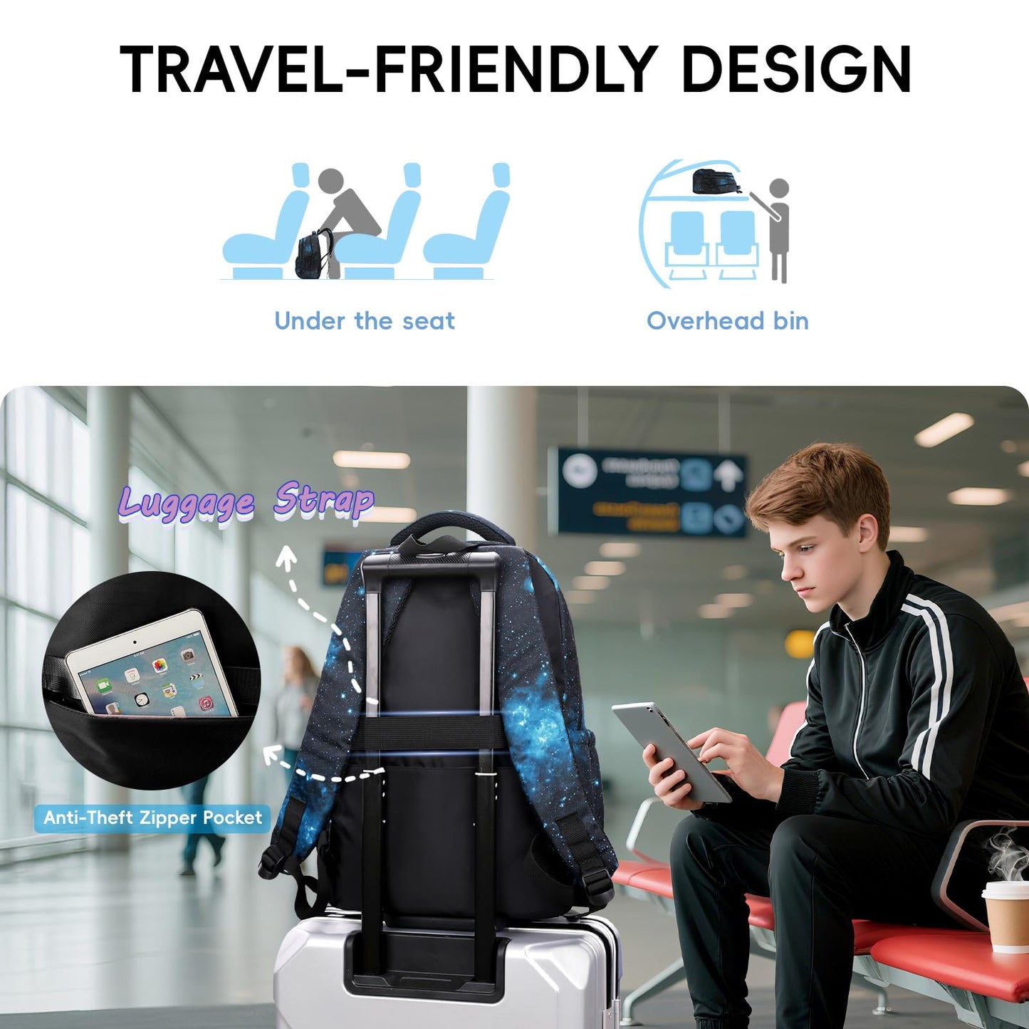 Amythe School Backpack for Boys, School Bag with Trolley Straps 16 Inch Waterproof Daypack Large Nylon Casual Children's Backpack for 3-9th Grade for School and Travel