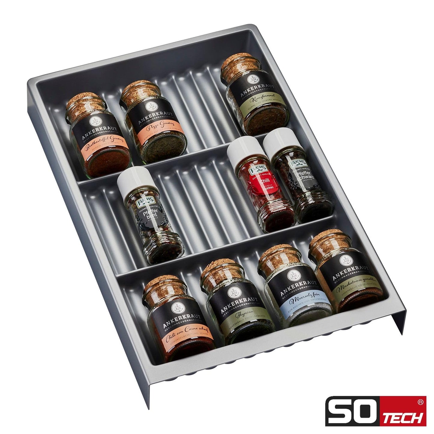 Orga-Box spice jar insert SEPARADO Individual silver-grey grained (300 x 474 x 51 mm) Drawer insert for spice jars and glasses, suitable for cabinets with a width of at least 40cm.