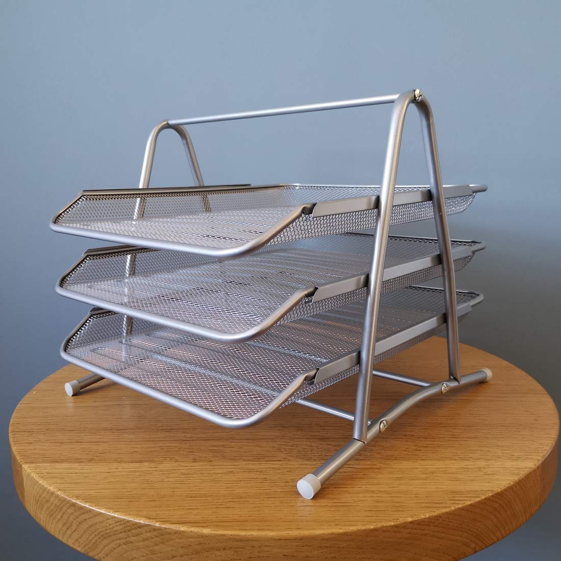 D.RECT 110486 Metal Storage Trays Stackable - Office Desk Organizer - Desk Tray - 3 Drawers Letter Tray Document Tray A4 Organizer Mesh - Paper Tray Silver File Tray
