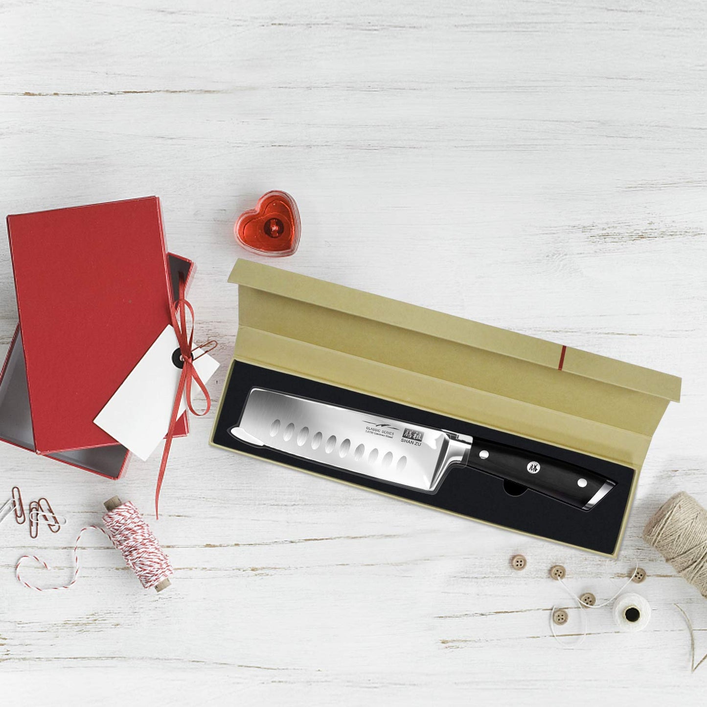 SHAN ZU Chef's Knife Nakiri Kitchen Knife Professional Knife 16.5 cm German Stainless Steel Extra Sharp Blade with Ergonomic Handle Exquisite Gift Packaging