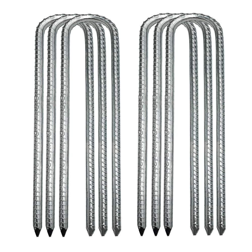 SOONPAM Ground Anchor Tent Pegs Garden Earth Anchor Galvanized Reinforcement Pegs Earth Nail Earth Spike Construction Anchor Nail Tent Stake (12-inch 6 Pack)