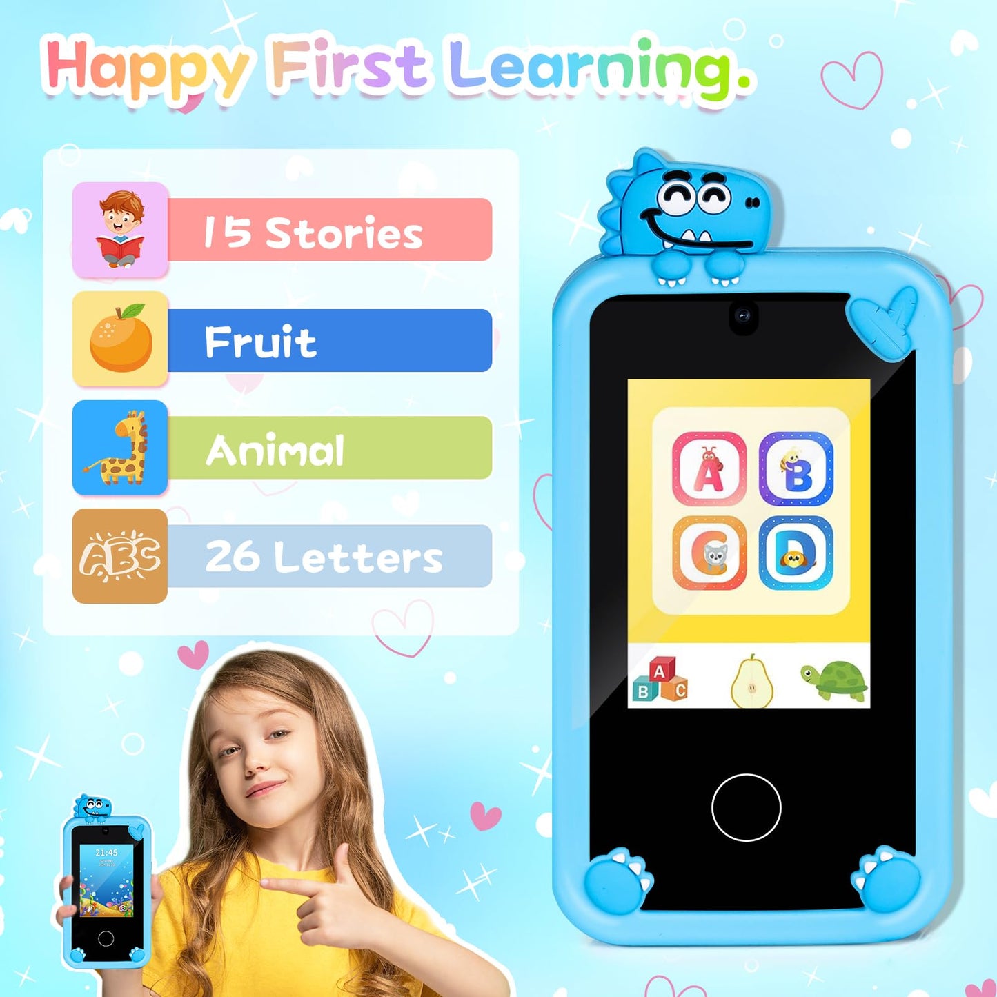 Gifts for Young Girls 6 7 8 9 Kids Phone: Boy Toy 6-10 Years Kids Smartphone 7 8 9 10 Years for Girls Children's Toy Gift Boy 10 11 12 Years Blue Smartphone for Kids