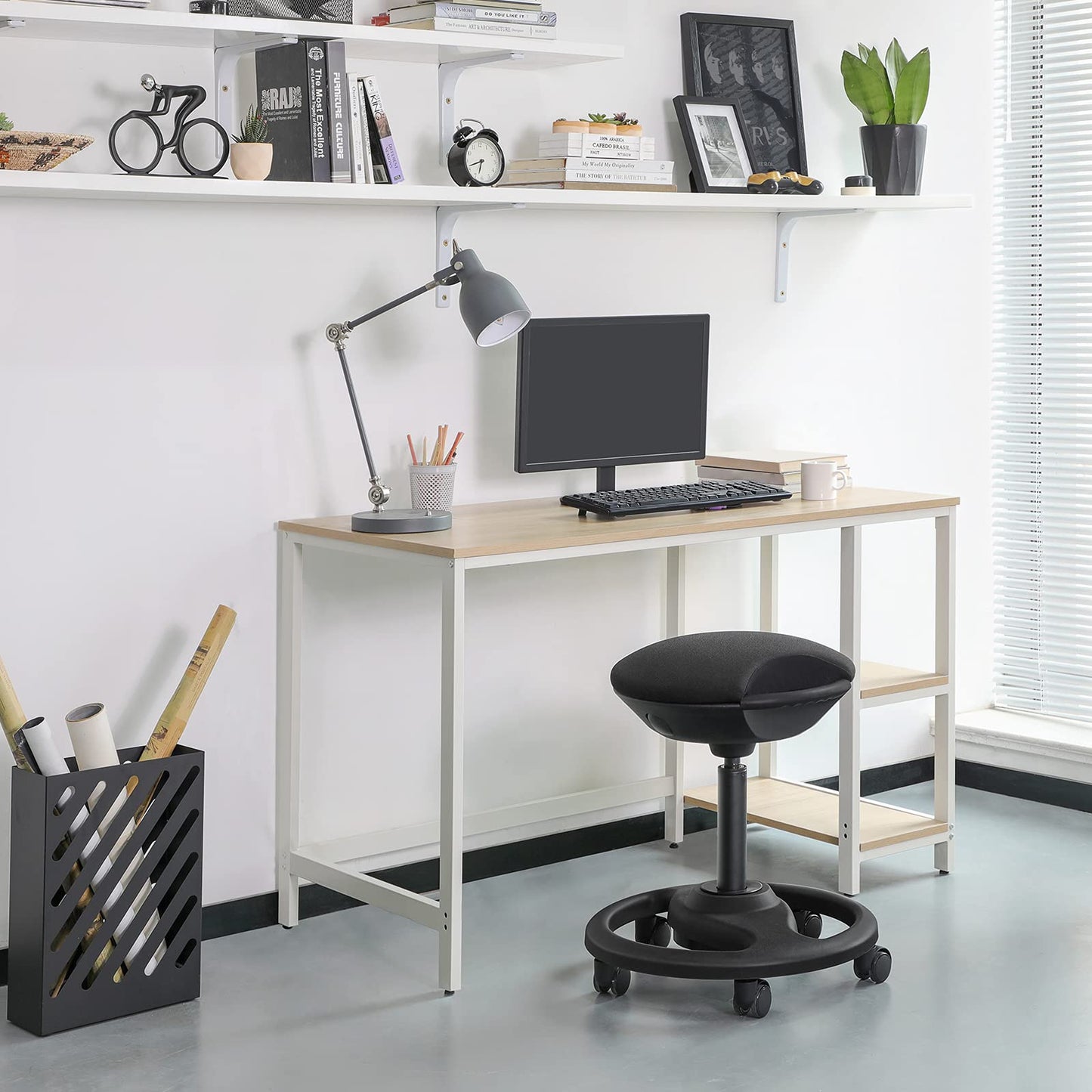 SONGMICS Dynamic Work Stool, ergonomic swivel chair with wheels, extra wide seat, 10° tilt, height adjustable, thick padding, black OSC06BK.