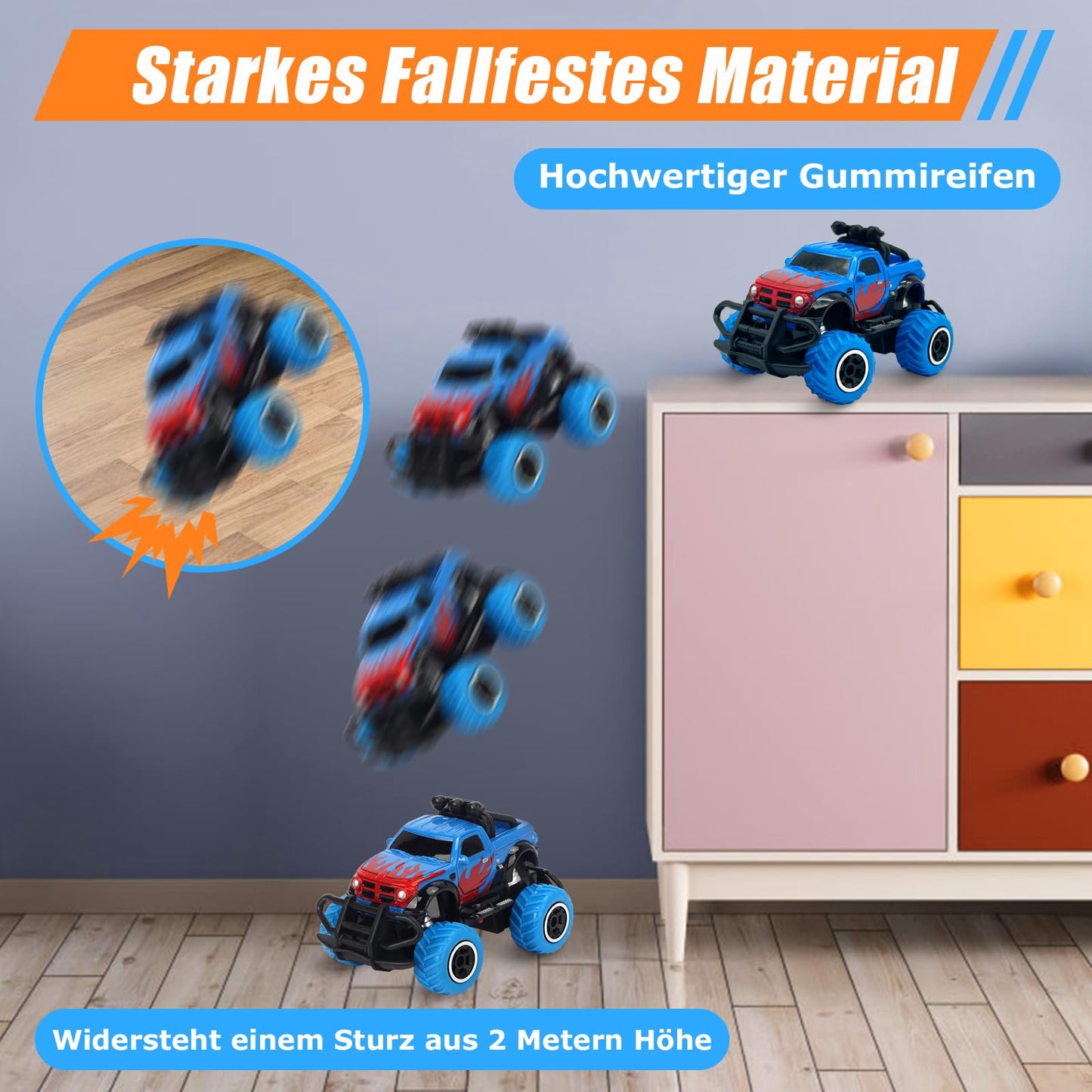 Pup Go Monster Truck Remote Control Car with Light for Kids 3-9 years, Durable Mini RC Car Fast Offroad Indoor Outdoor, Toy Toddler Christmas Birthday Gift Boy Girl, Blue
