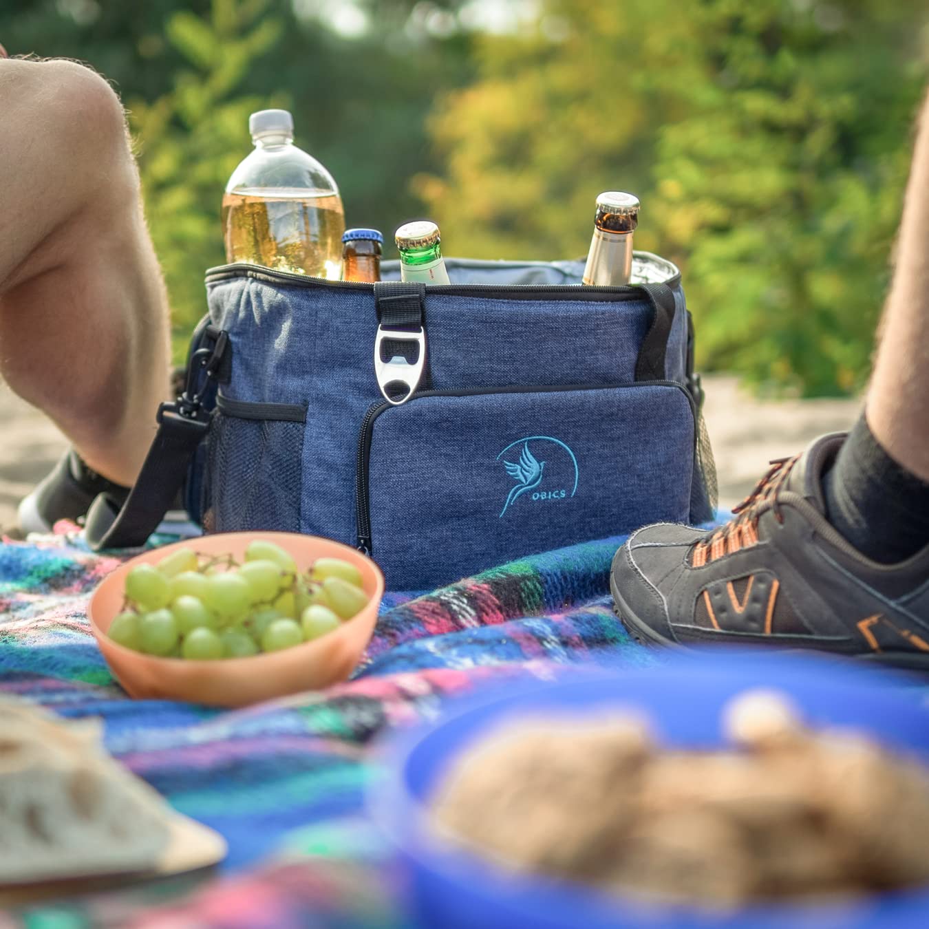Obic's small 20l cooler bag with cool pack, foldable lunch box - thermal insulated picnic bag in blue for beach, work, car & lunch - insulated food bag for on the go.