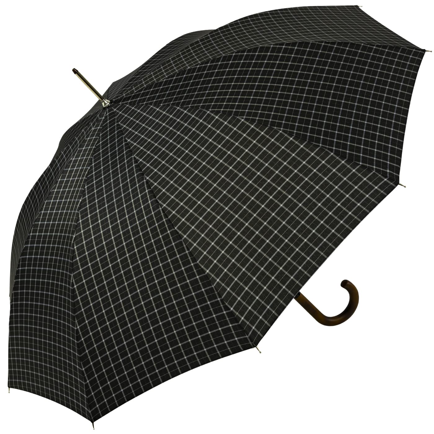 iX-brella Men's automatic umbrella with real wood round handle - black checkered