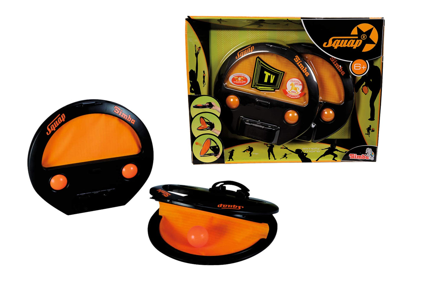 Simba 107202420 - Squap catch ball game (2er Set), ball game for outdoors (beach, garden, outdoor), catch game with ball for ages 6 & up & 107401391 - Boccia game carrying basket, 8 balls 7x8cm, 2 target balls