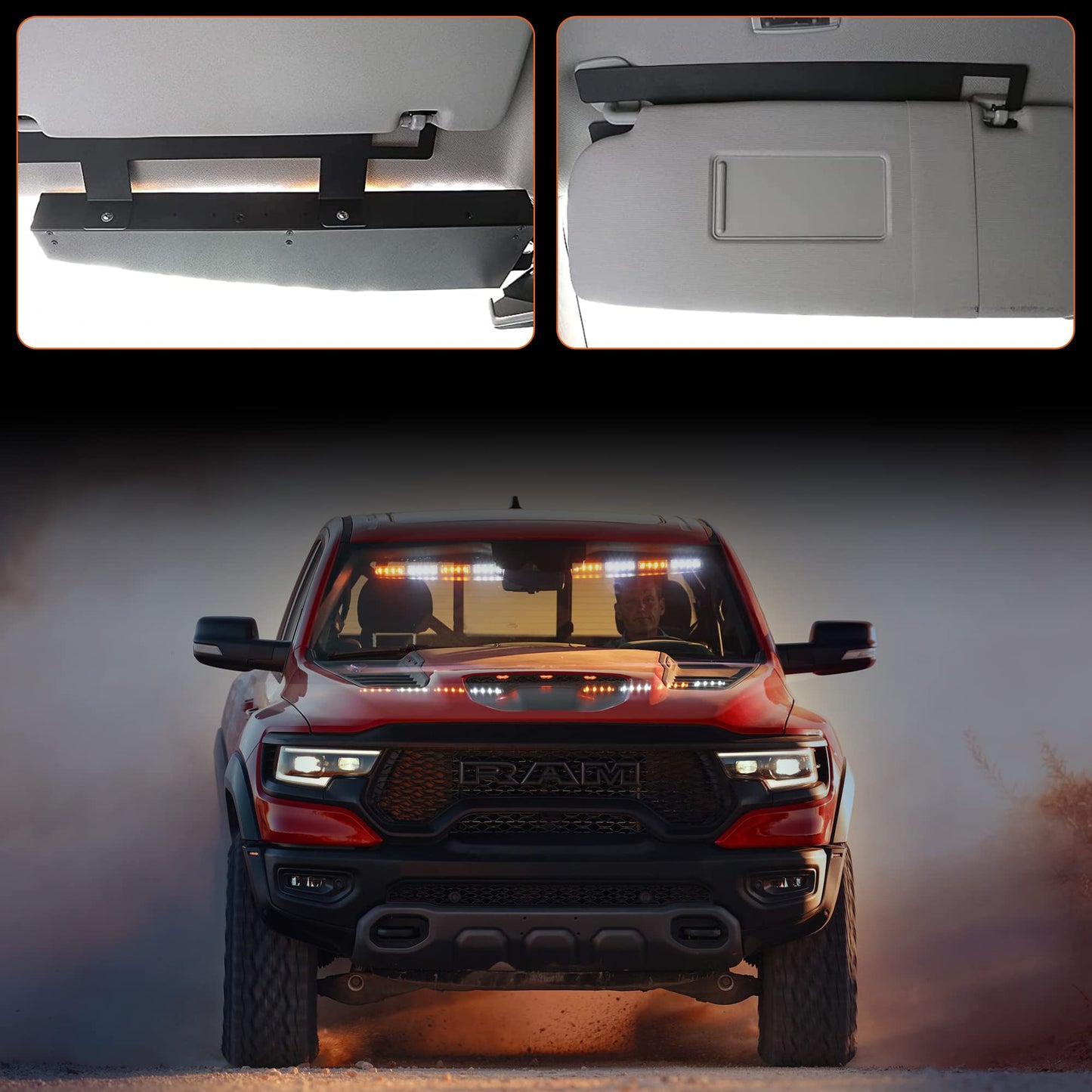 Dinfu 2 Pieces 48cm Flashing LED Warning Light Orange + White Beacon, 26 modes strobe safety warning lights with 32 LEDs for construction vehicles, truck, tractor roof top.