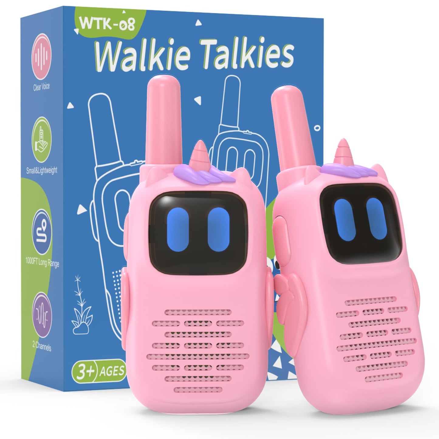 Girl's toy for ages 3-12, Kearui walkie-talkie kids radio with unicorn silicone case lightweight, unicorn toy walkie-talkie for girls aged 4 5 6 7 8 years (pink)