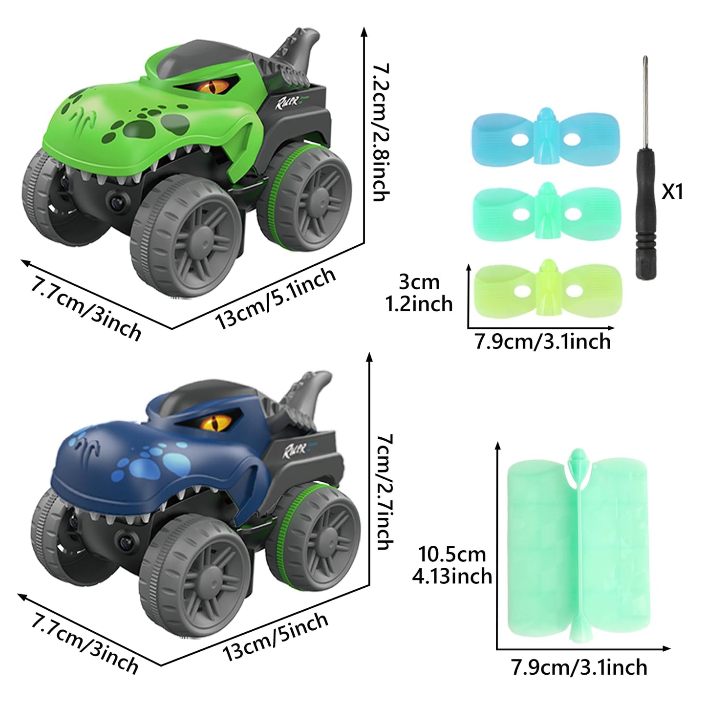 CREAMKIDS Dinosaur Race Track, Glow-in-the-dark track with suction cup, 2 dinosaur race cars with lights, Christmas and birthday gift for kids aged 3+ (291 pieces)