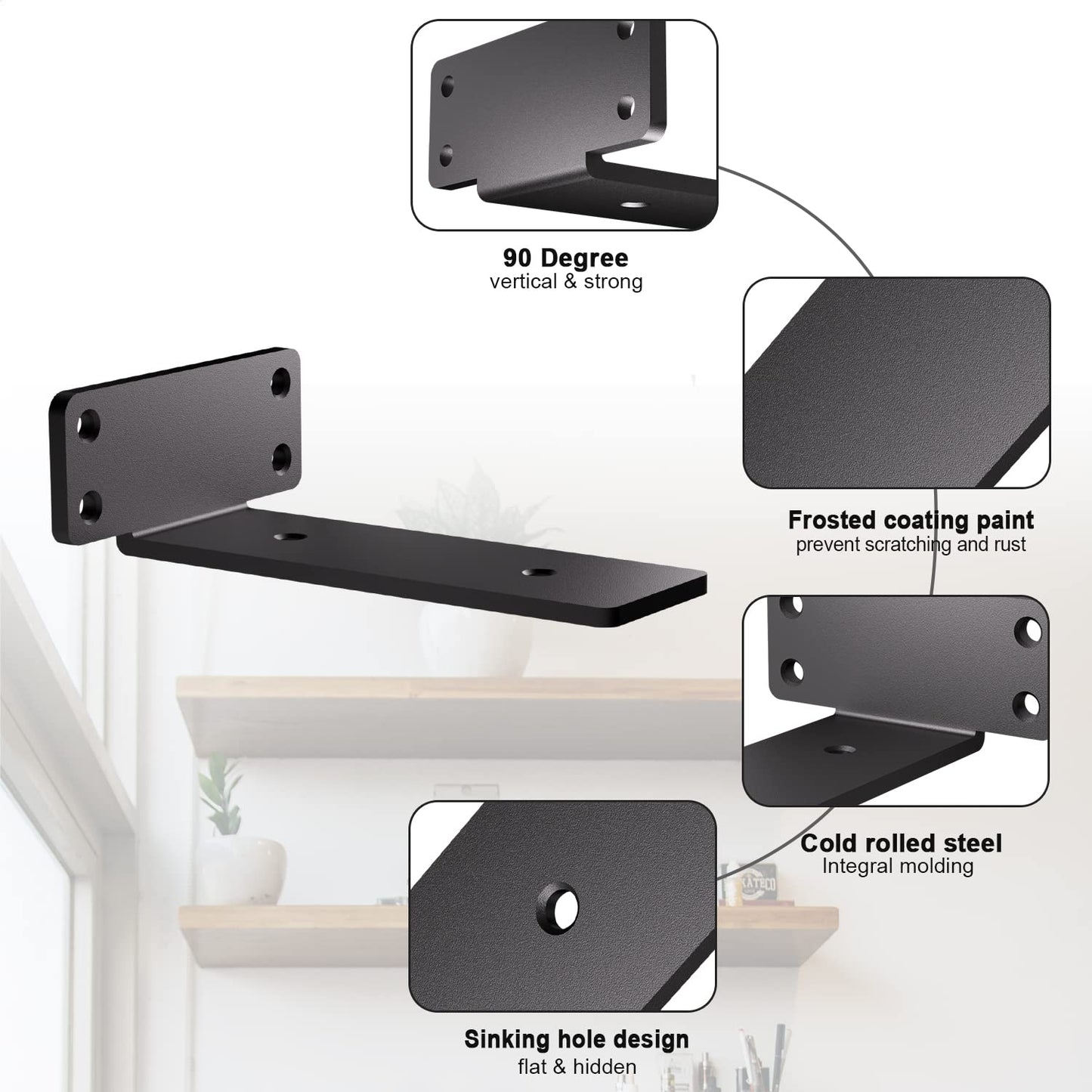 zhongko Shelf Bracket 6Pcs Heavy Duty Angle 12 Inch for Wood Plank Shelf Brackets Black Heavy Duty Metal L Shelf Bracket for Wall Mounted (Black, 12in-6pcs)