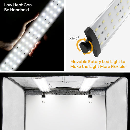 Photobox photo studio, 40x40x40 cm Portable foldable photo light box light tent with 2 LED lighting 48W High CRI95 +, 4 backgrounds 1 color filter Light cube for product photography photo studio set.