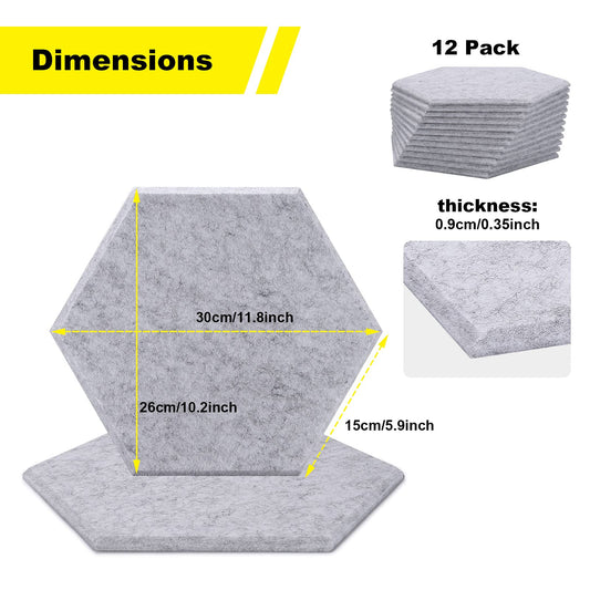 12 packs of Acoustic Absorption Panels, AGPTEK 30 x 26 x 0.9 cm Hexagon Absorption Tiles, Acoustic Soundproof Insulation Tiles, Perfect for wall decoration and soundproofing measures.