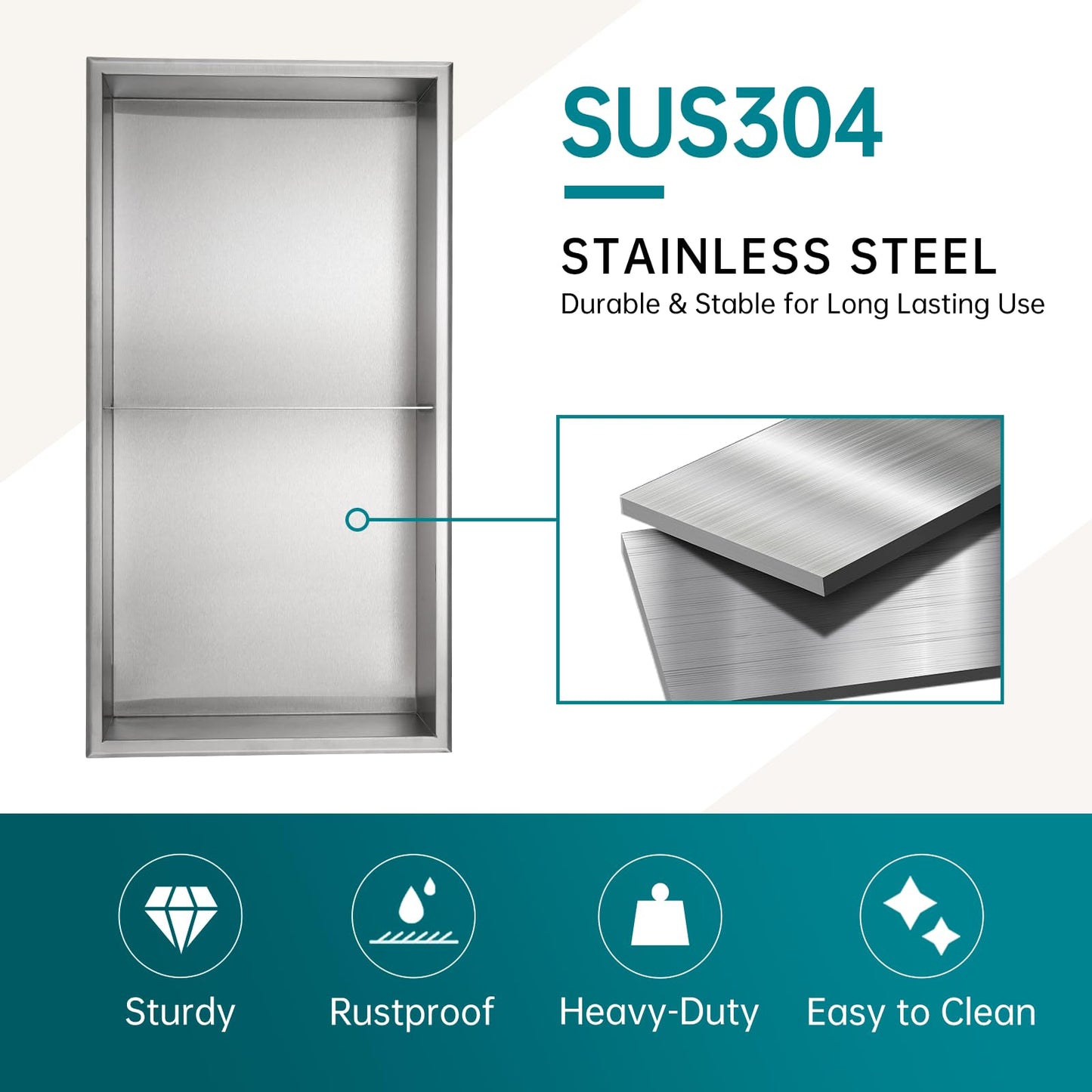 APPASO Stainless Steel Shower Niche, Double Shower Shelf, Bathroom Storage for Soap Bottles Toiletries, Recessed Shower Niche 60 * 30 * 10cm, Brushed.