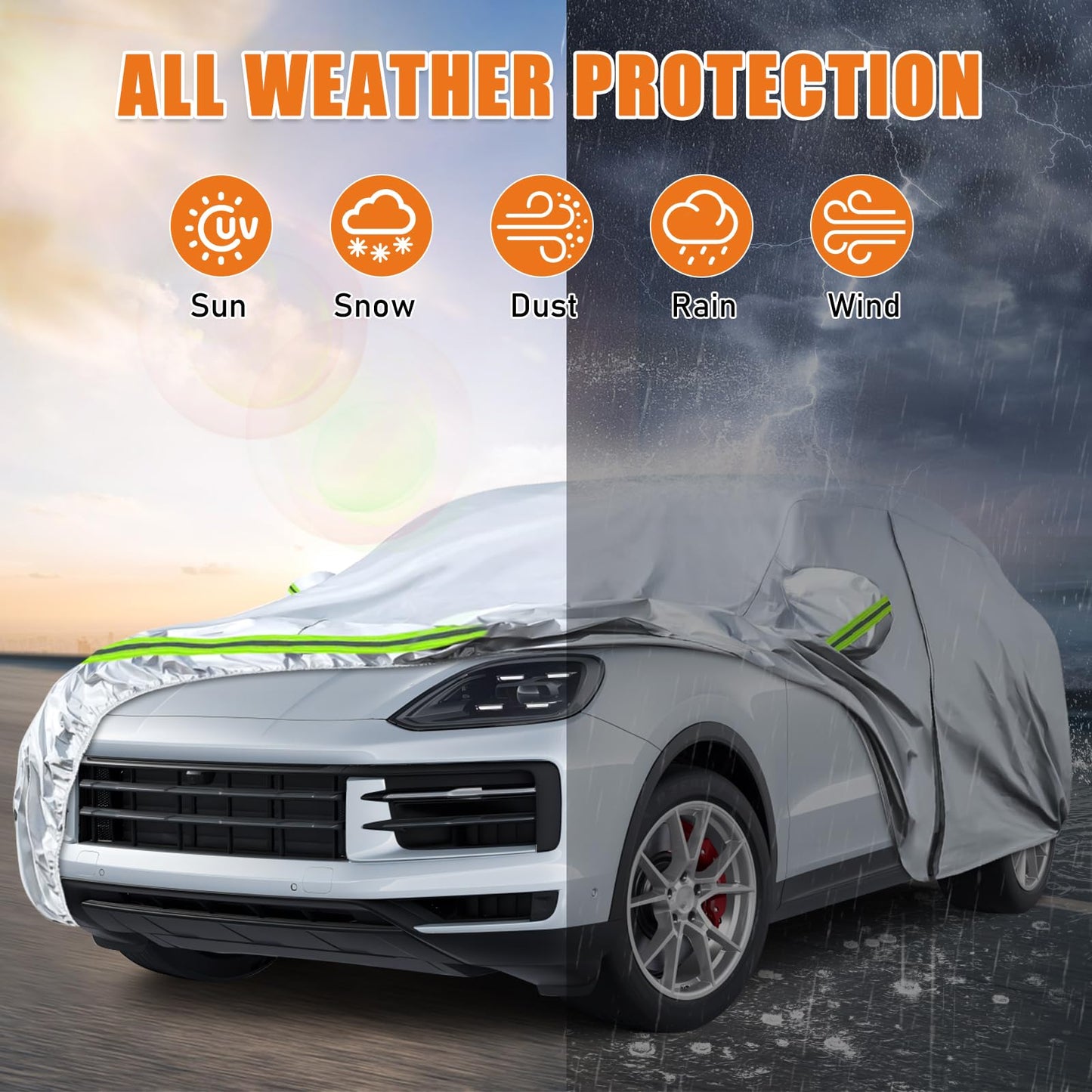 JUDANNA Car Cover Outdoor Waterproof Fit for Porsche Cayenne 2011-2025, Summer Full Garage Car Cover Outdoor Cover for Rain Sun Dust UV Protection, Silver
