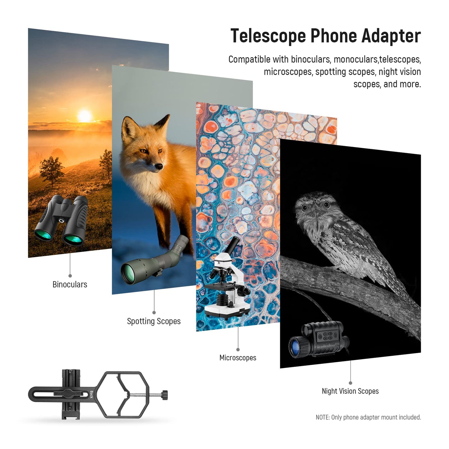 NEEWER Metal Telescopic Phone Holder, 2.09"-3.54" Universal Phone Holder for Spotting Scope Telescope Microscope Binocular Monocular, Fits Eyepieces with Diameter 1.18"-2.52"