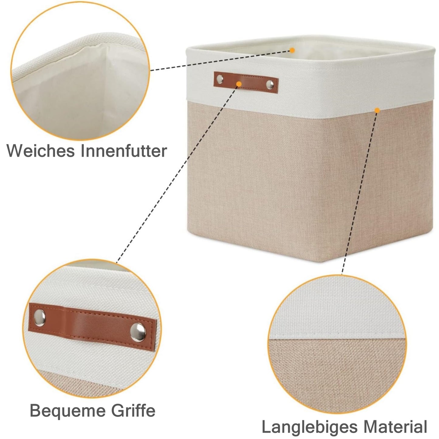 Mangata fabric storage cube 4-pack, 30x30x30cm storage basket for bedroom, craft room, kids room ▏ Light Khaki&White