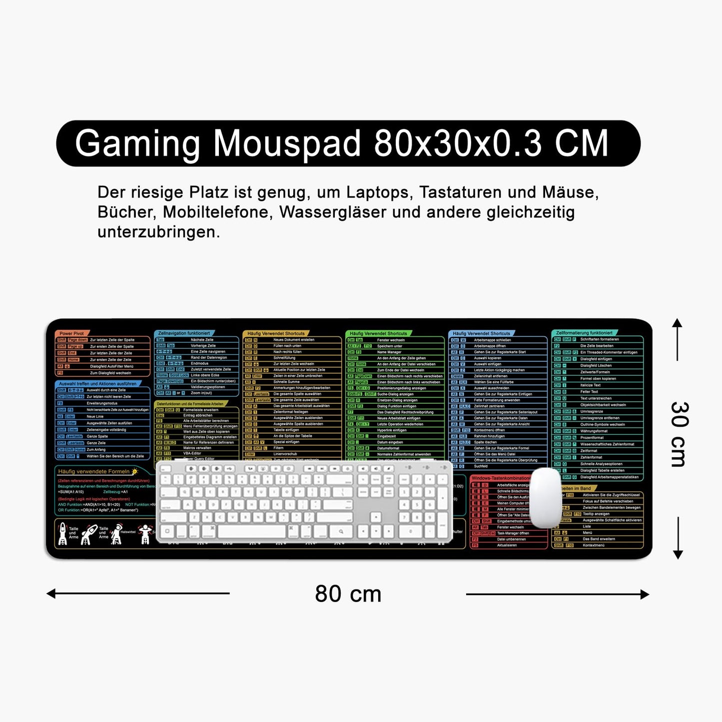 Excel mouse pad German, mouse pad Large 80x30x0.3cm Gaming mouse pad XL desk pad Large mouse pad Office accessories Desk pad (German)