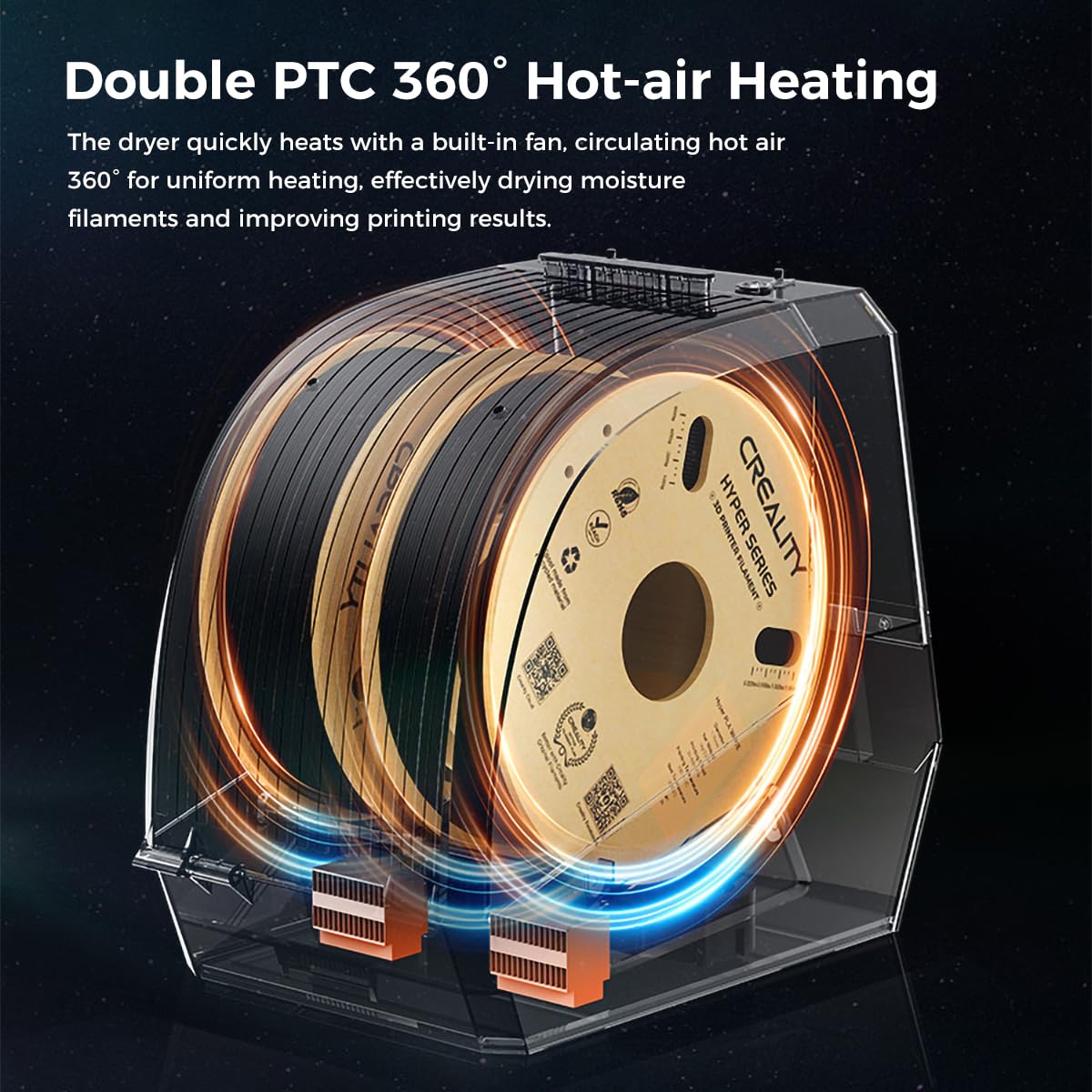 Creality Official Space Pi Filament Dryer Plus, 2 Rolls 3D Printer Filament Dryer Box 360° Hot Air Heater, Dehydrator Storage Box for 1.75/2.85 mm PLA PETG ABS TPU Material