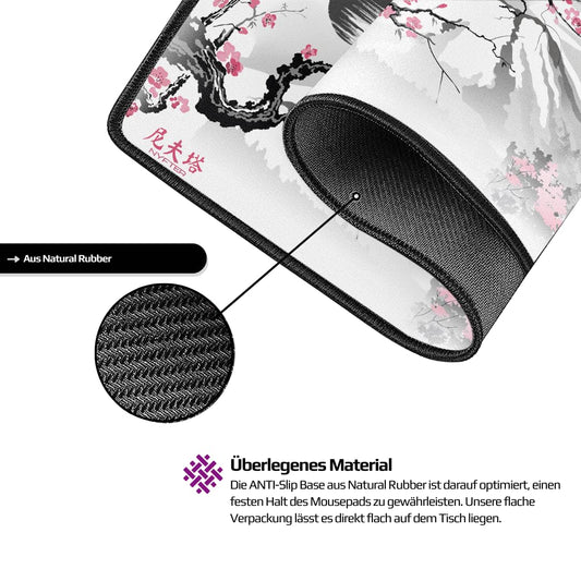 Nyfter - XXL Gaming Mouse Pad Sakura White 900 x 500mm Premium Fuji Mouse Pad Size Large stitched edges durable with high-end glide and anti-slip.