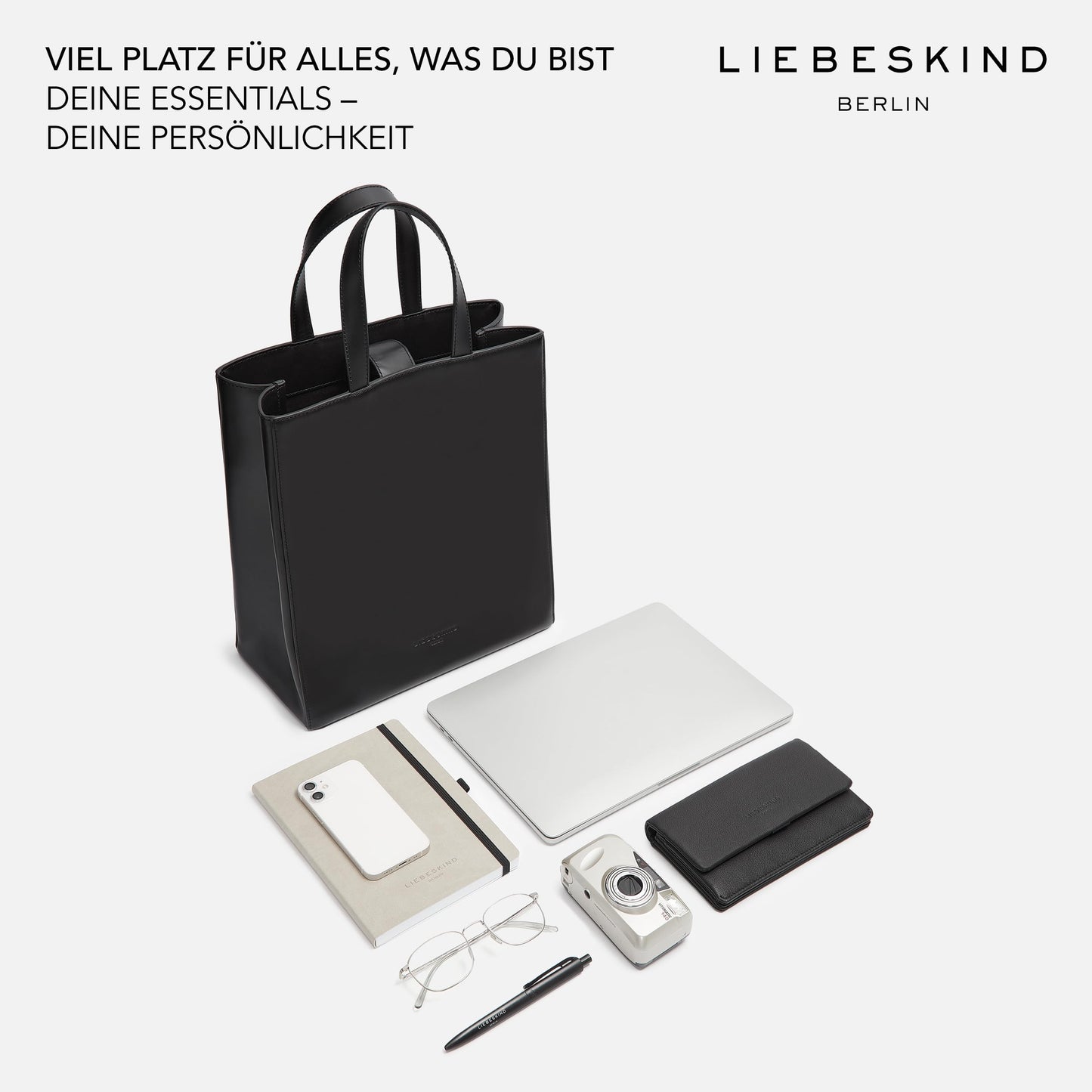 Liebeskind Berlin Paperbag Tote M - Leather paperbag tote with jacquard shoulder strap & logo details. Women's leather handbag, perfect for everyday use.