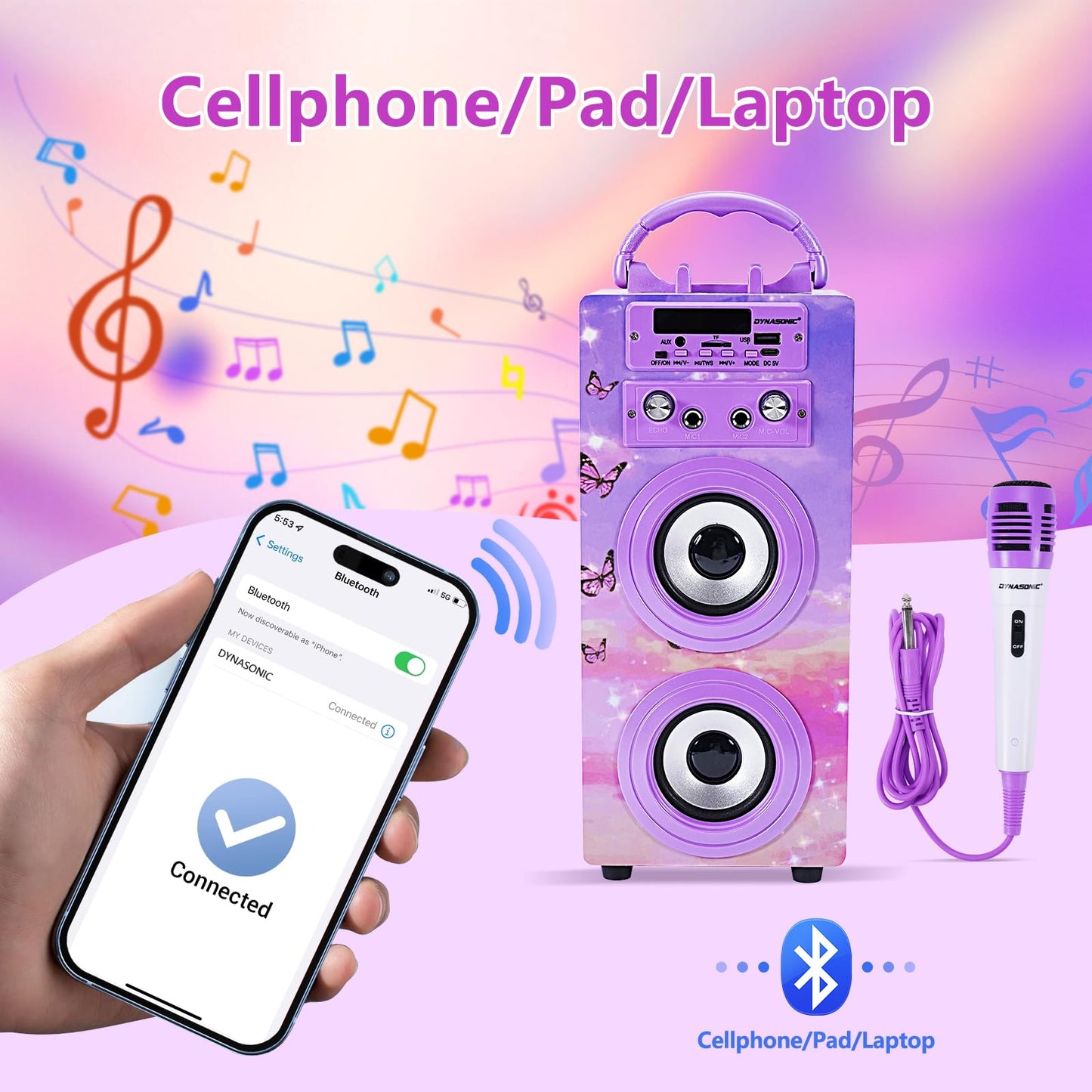 DYNASONIC 3rd Gen - Karaoke Microphone Toy, perfect for unique gifts for kids, girls, toys, karaoke microphone kids toy (025-18 Lights)