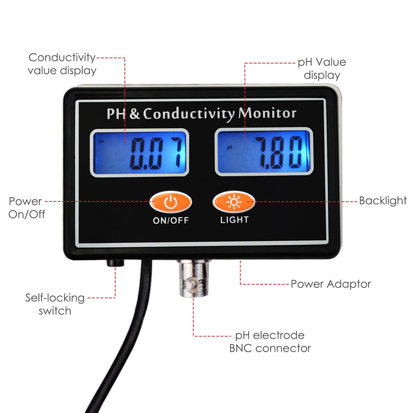 pH/EC conductivity meter with ATC Water Quality Tester 0.0-14.0pH / 0~19.99ms/cm Aquarium, Hydroponic Tool