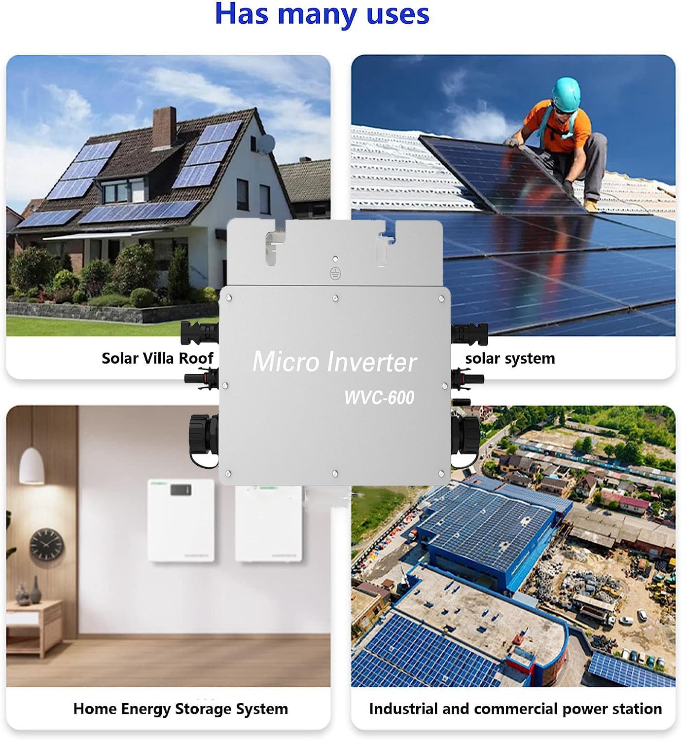 600W inverter balcony power plant, solar waterproof inverter, max PV input power 2 X 375 watts inverter solar with WLAN app for 2 solar panels, MPPT/IP65 waterproof 120-230V AC, silver.